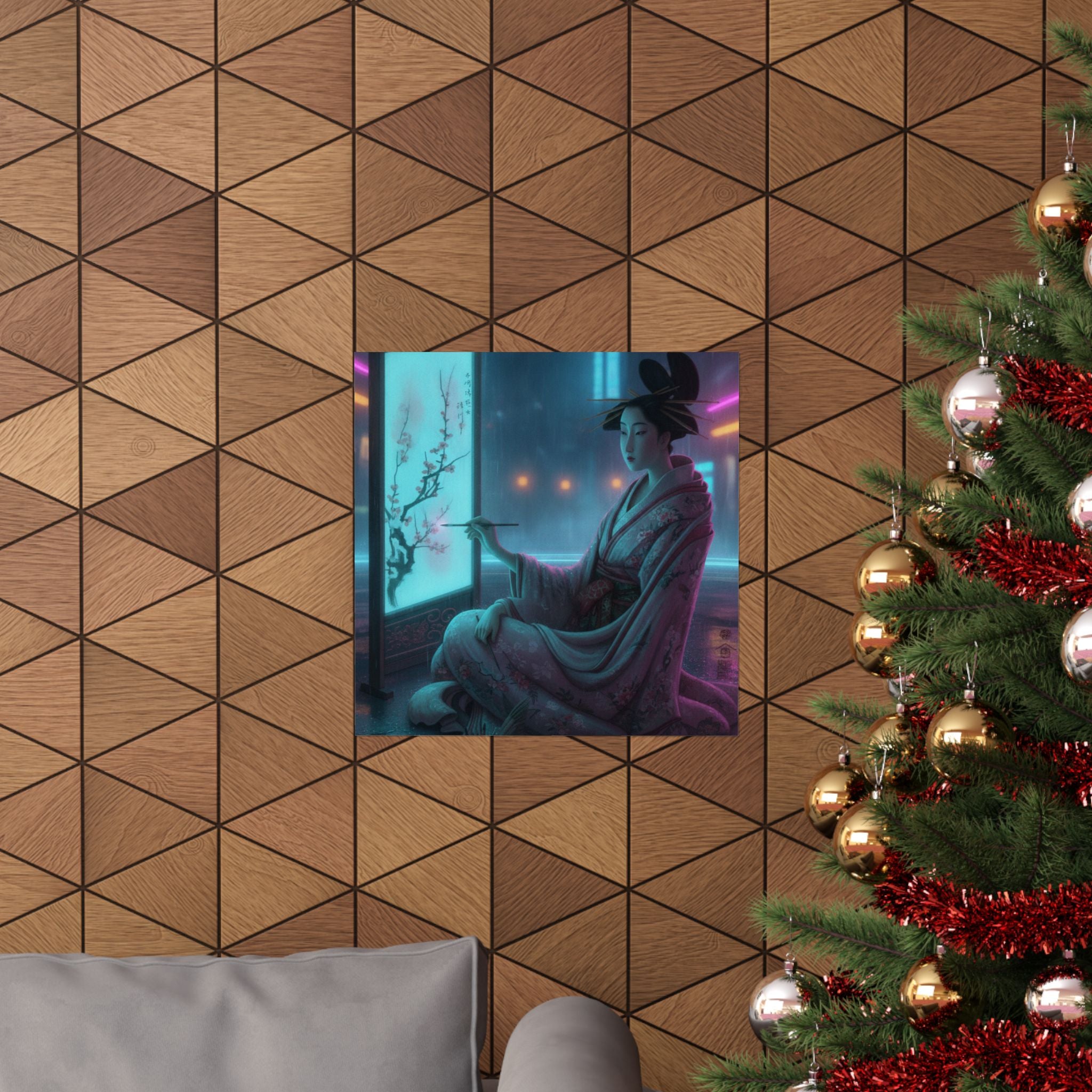 Neon Noir — Young Woman Painting A Screen — Matte Poster