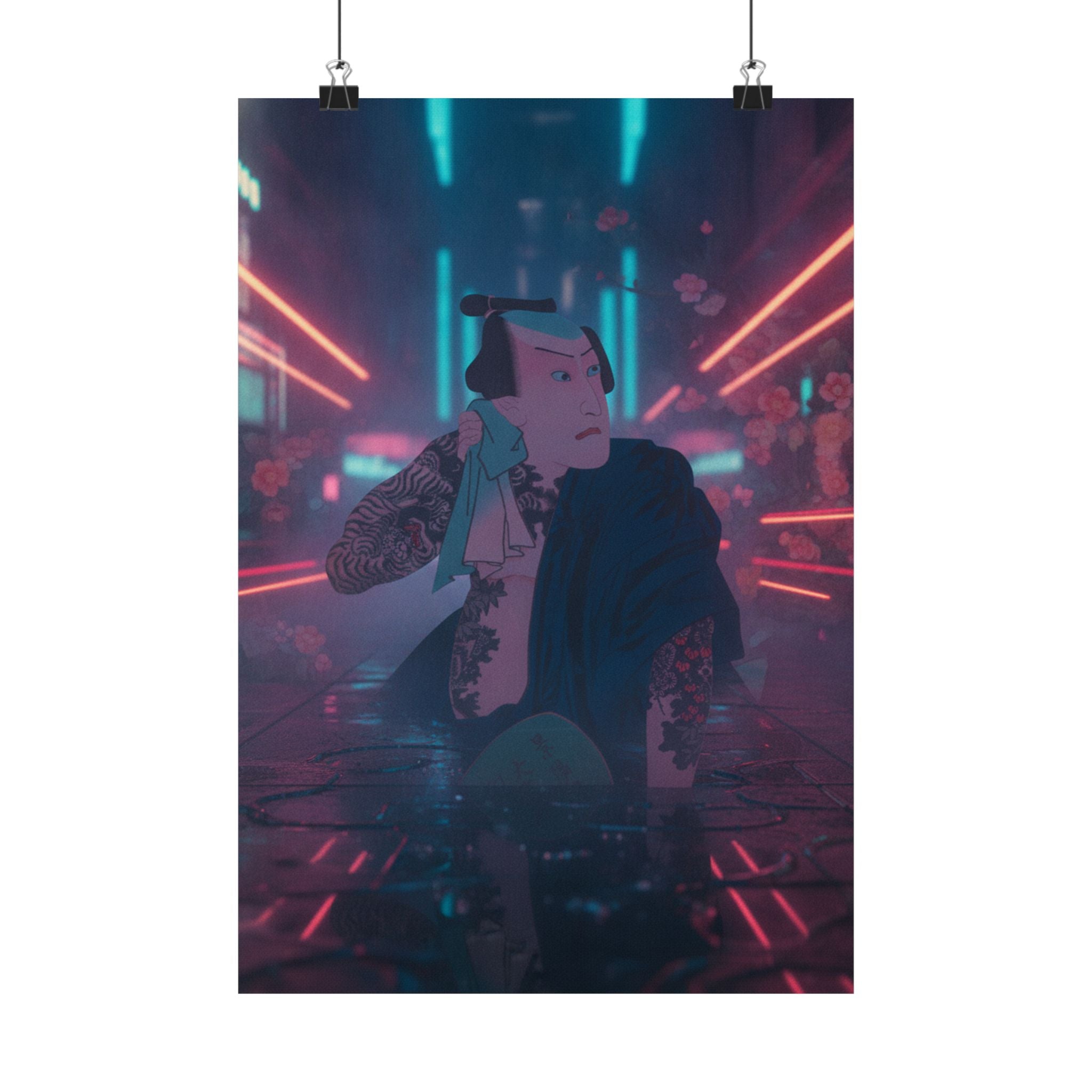 Neon Noir — The Actor Kawarazaki Gonjūrō I As Ude No Kisaburō, Likened To Wu Song The Asceti — Matte Poster