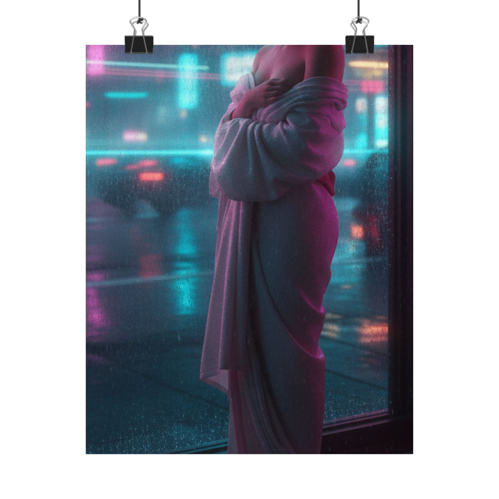 Neon Noir — Girl Drying Herself After Her Bath — Matte Poster
