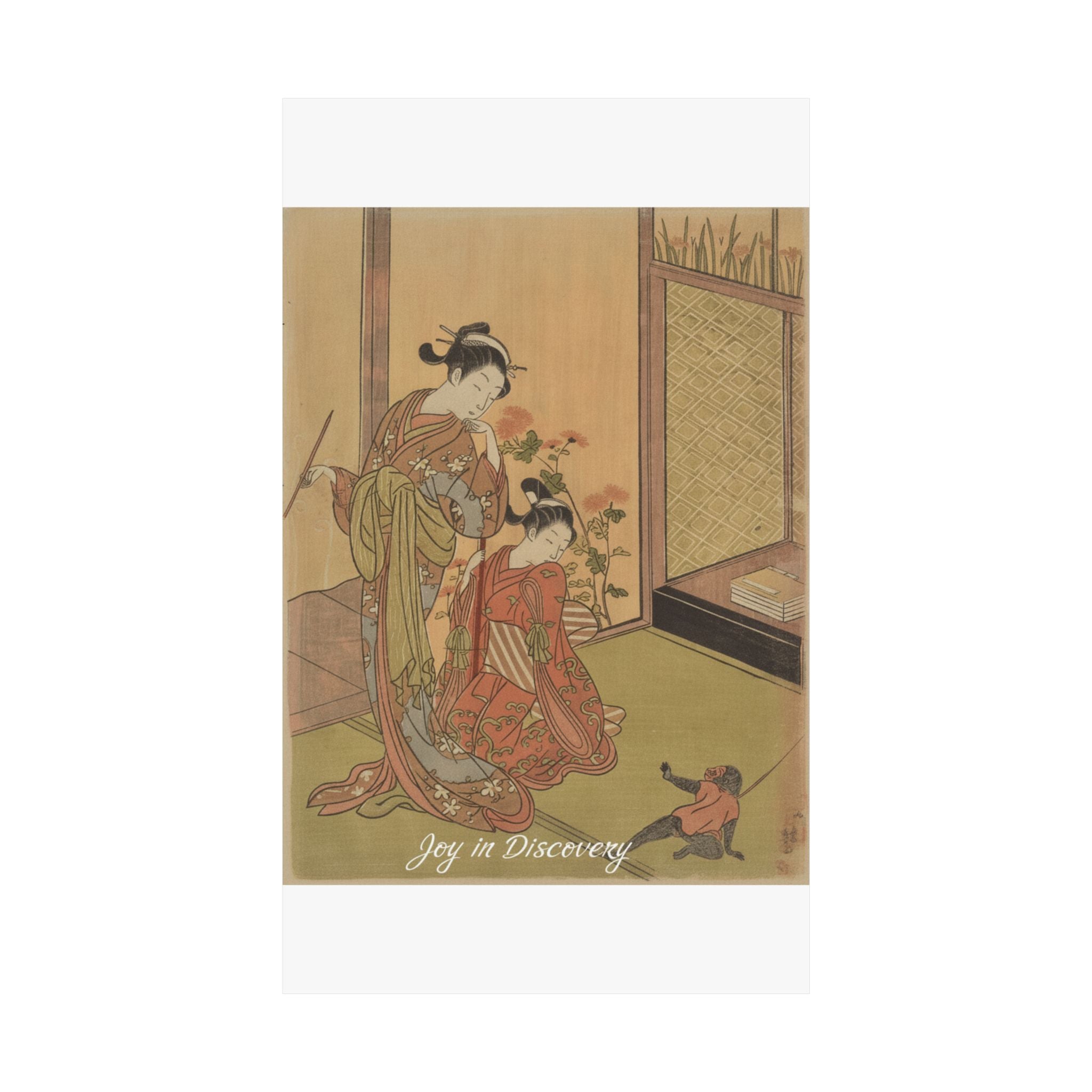 Affirmation — Two Girls Looking At A Monkey On A Leash — Matte Poster