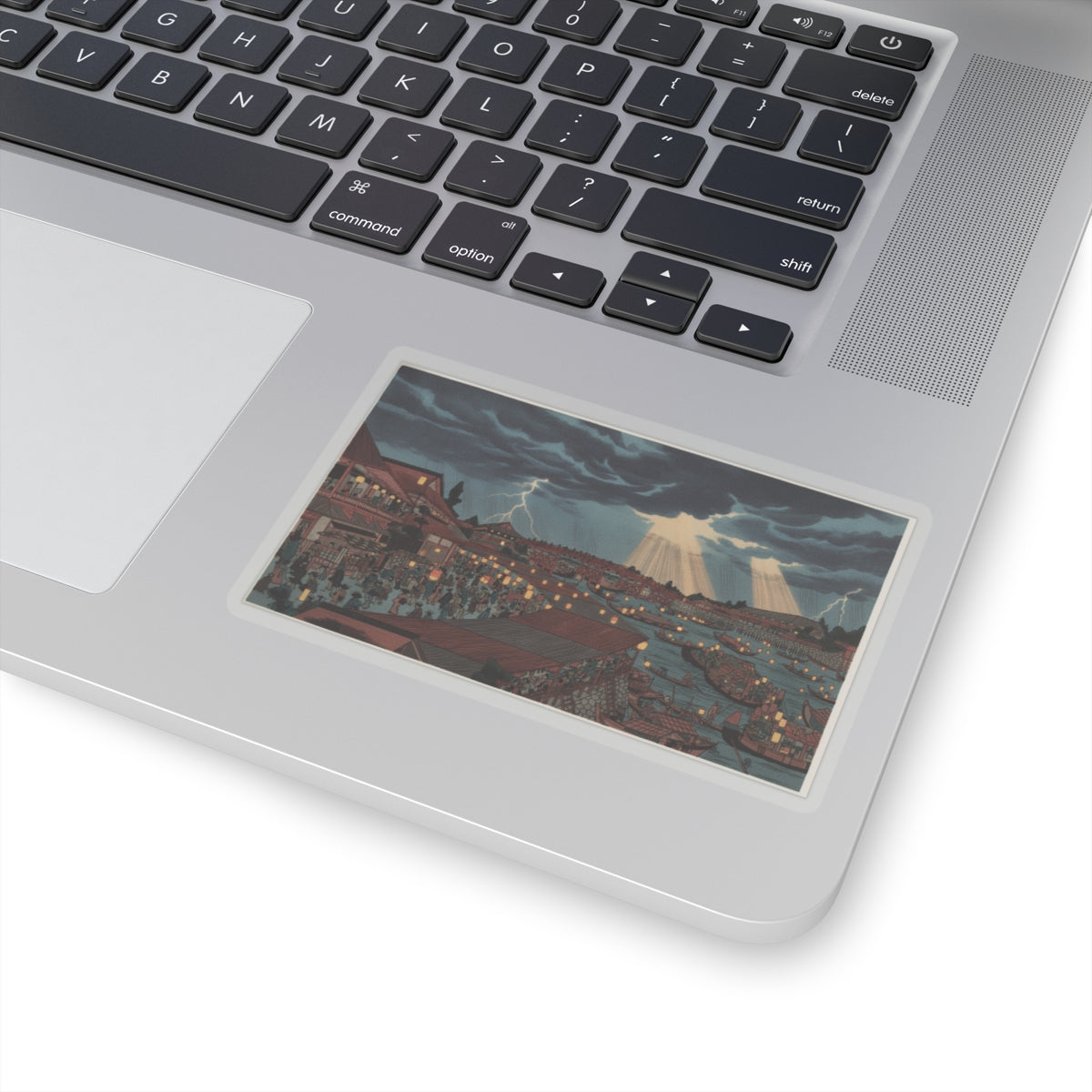 Dramatic Storm — Landscape; Showing Water Festival With Lanterns — Kiss-Cut Sticker