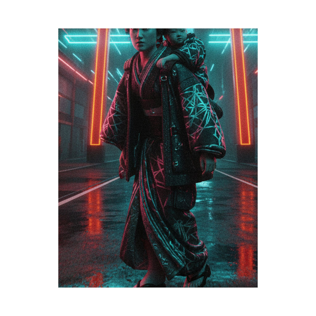 Fast Furious — A Woman Carrying A Child On Her Back Near The Entrance To A Temple — Matte Poster