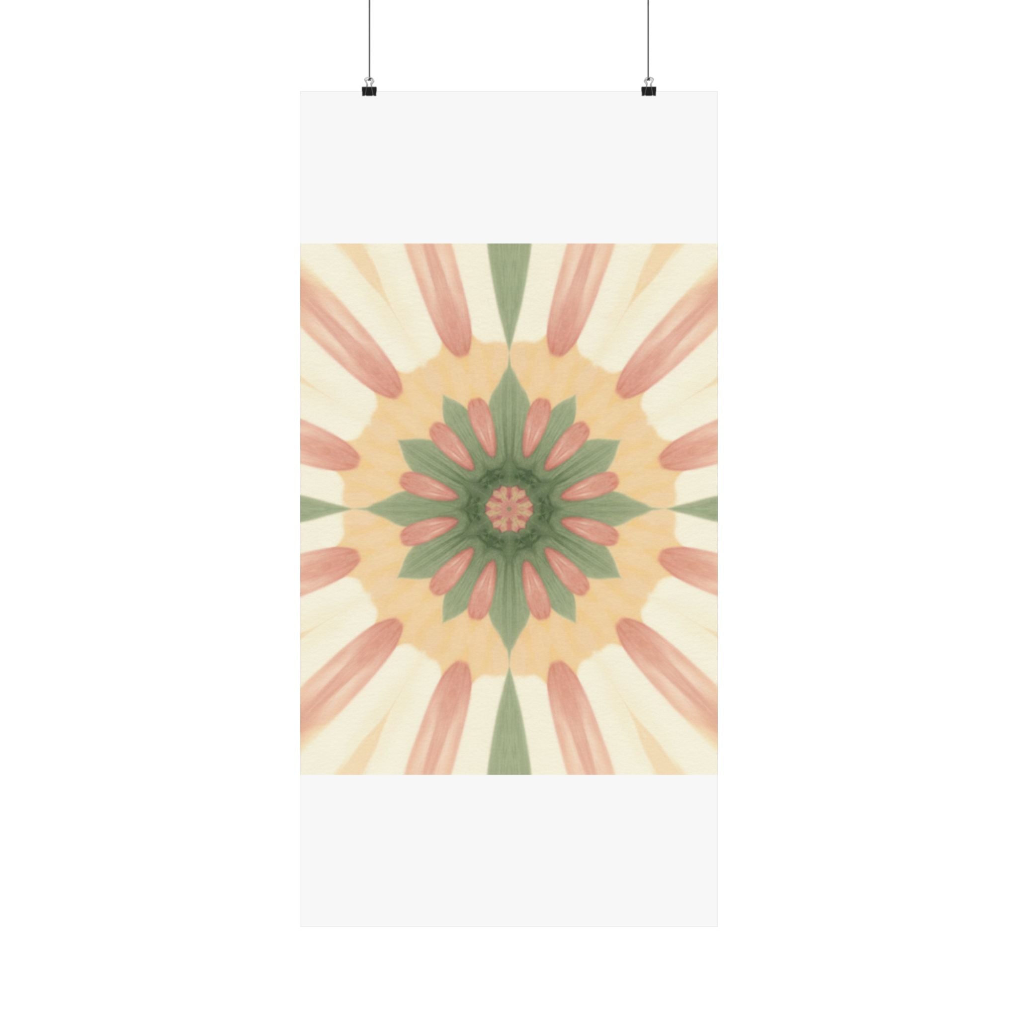 Peach and Sage Floral Kaleidoscope Mandala Poster