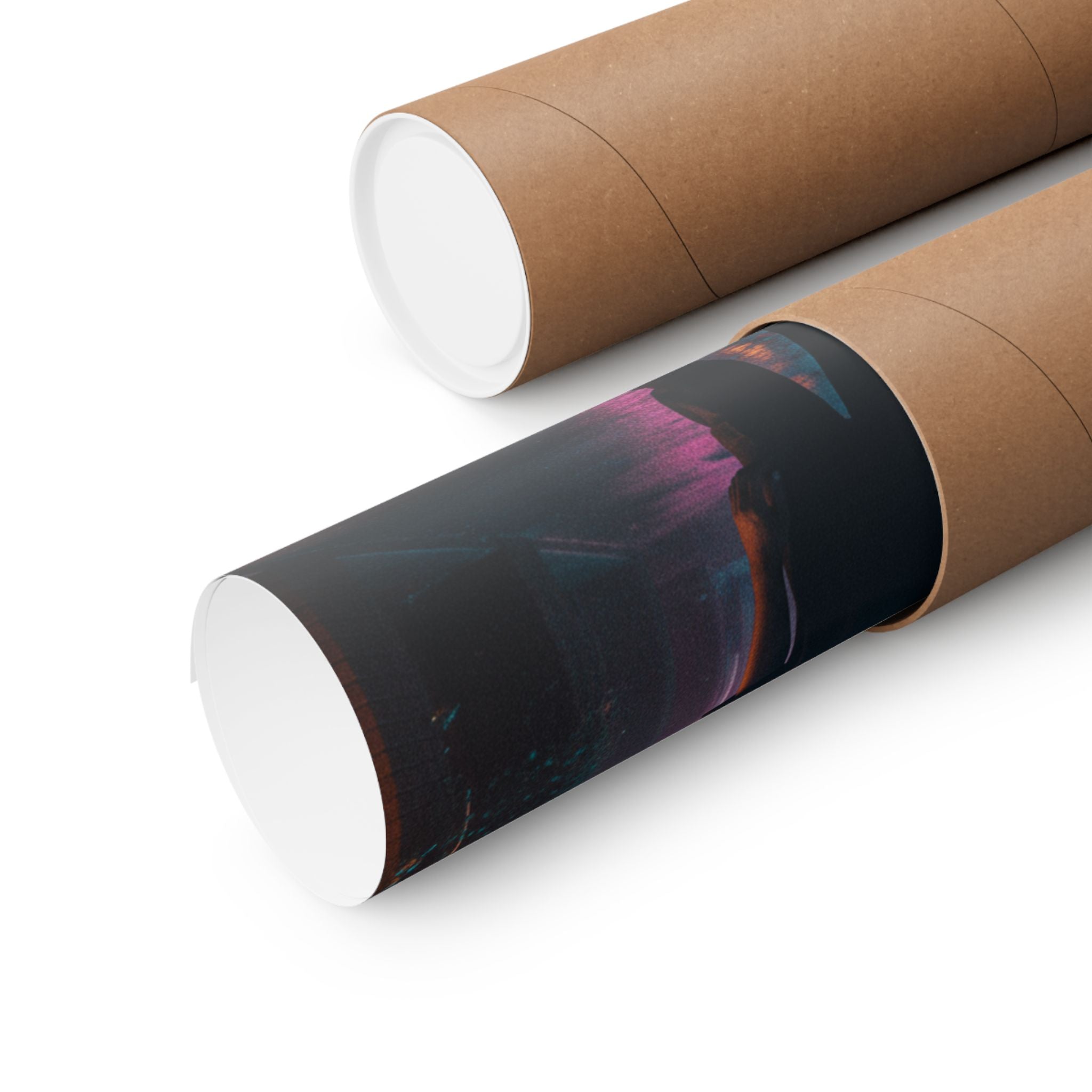Rainy Neon City Street Silhouette Teal Pink Matte Poster