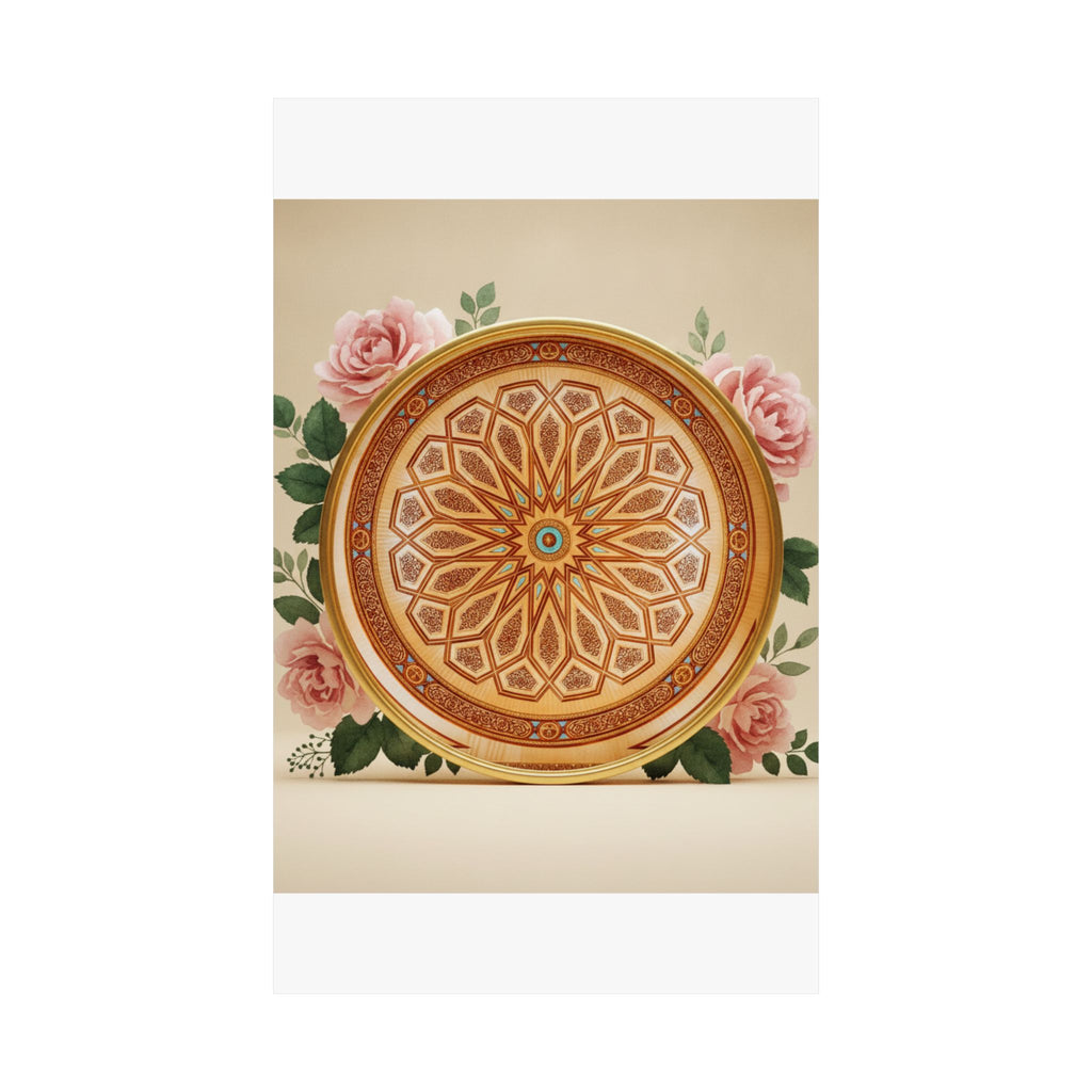 Gilded Moroccan Medallion and Pink Roses Art Poster
