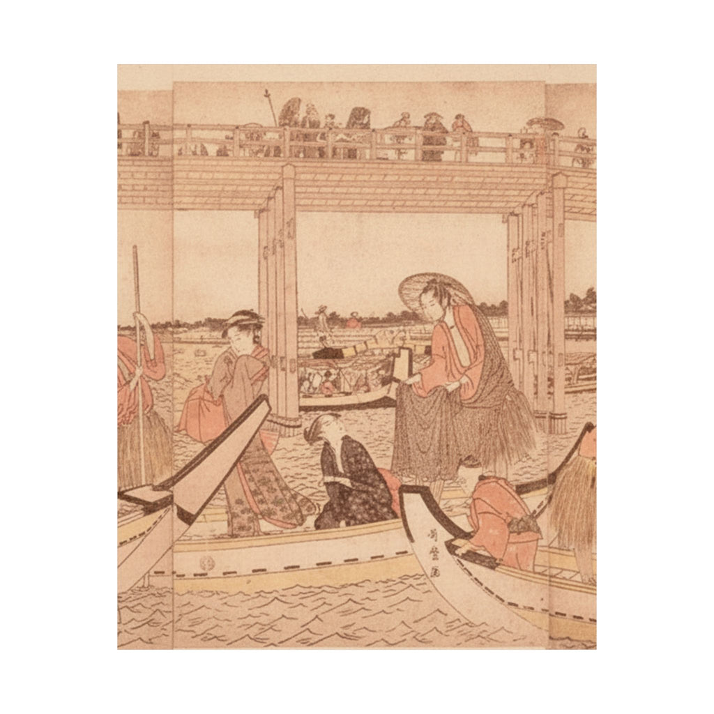 Southern Sunset — Fishing Boats With Nets Under Ryōgoku Bridge — Matte Poster