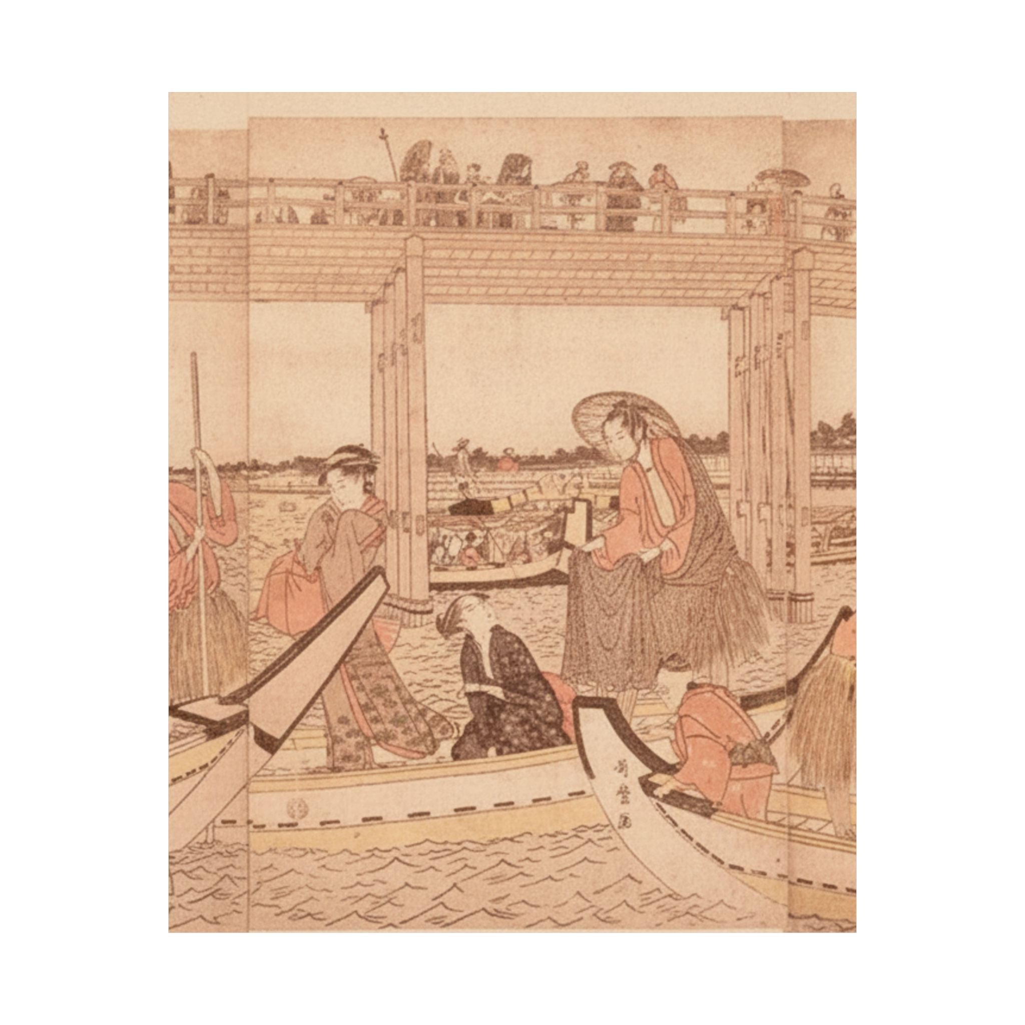 Southern Sunset — Fishing Boats With Nets Under Ryōgoku Bridge — Matte Poster