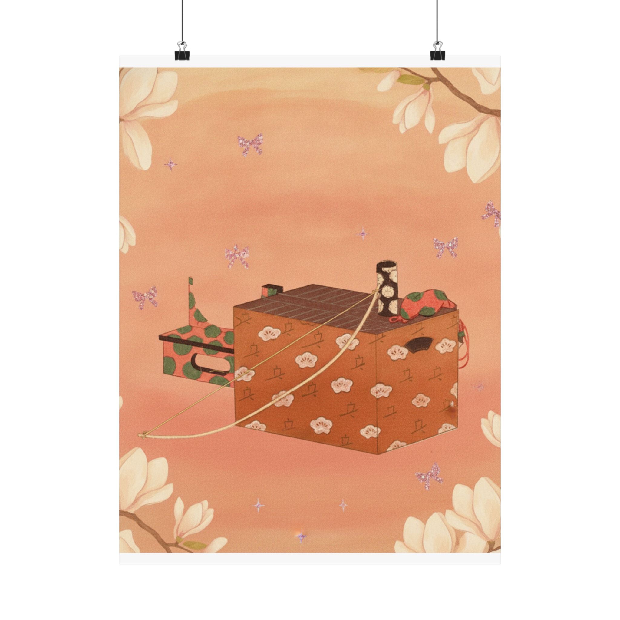 Southern Sunset — Box For Sugoroku Game (A Kind Of Backgammon), Bow And Drum — Matte Poster