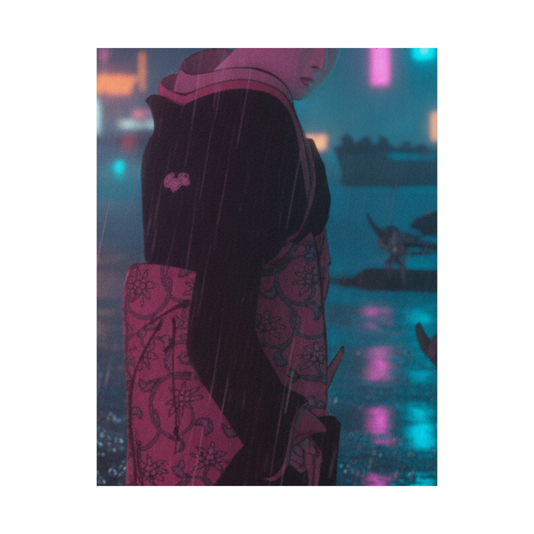 Neon Noir — Young Lady By The Shore — Matte Poster