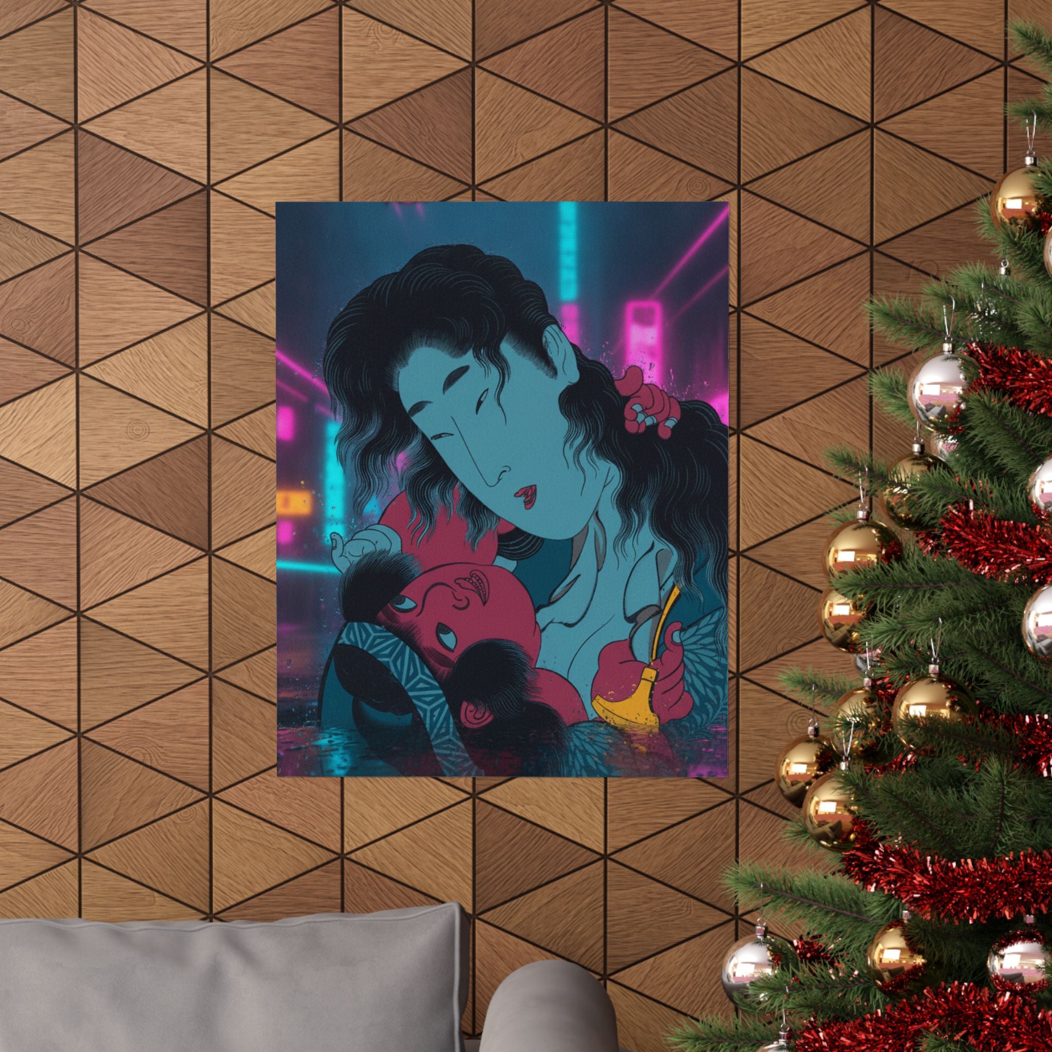 Neon Noir — Yamauba Playing With Kintarō — Matte Poster