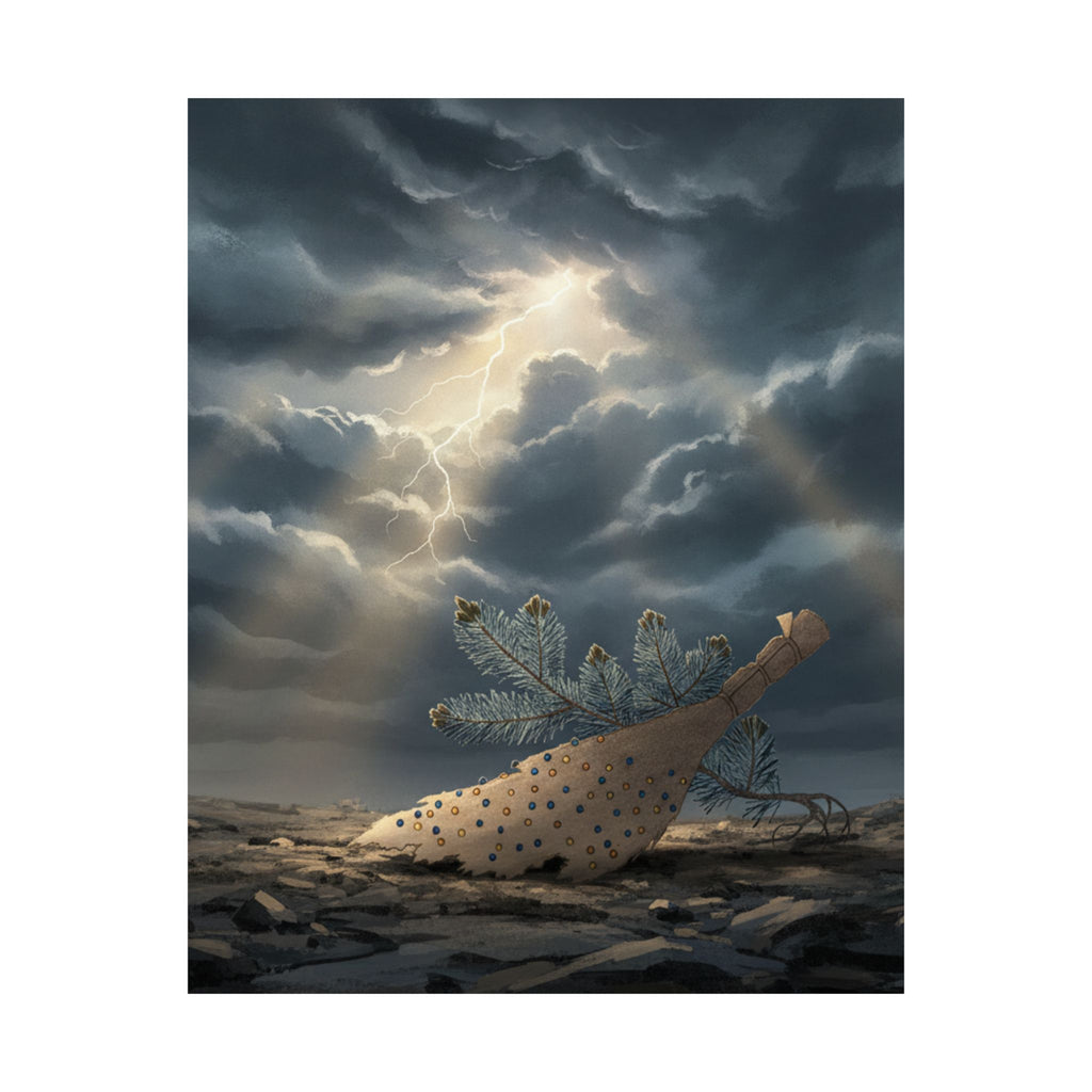Dramatic Storm — Young Pine Tree And Jeweled Broom — Matte Poster