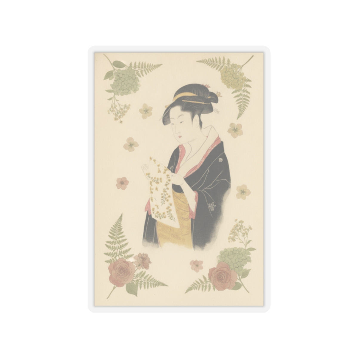Botanical — The Lady Tomimoto Toyohina Reading A Letter — Kiss-Cut Sticker