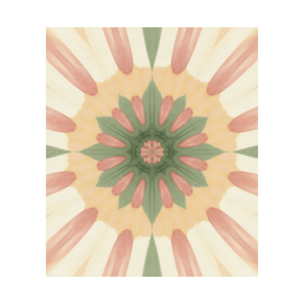 Peach and Sage Floral Kaleidoscope Mandala Poster