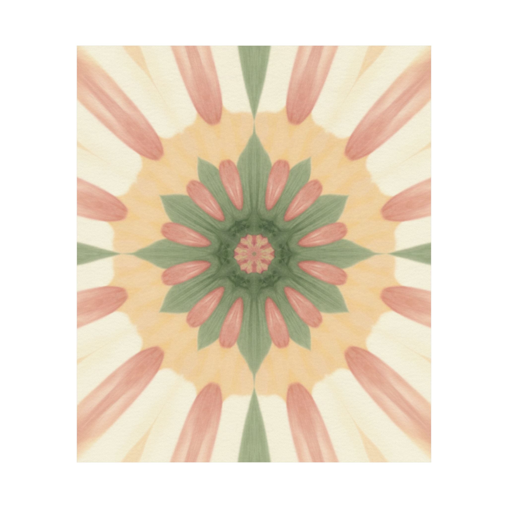 Peach and Sage Floral Kaleidoscope Mandala Poster