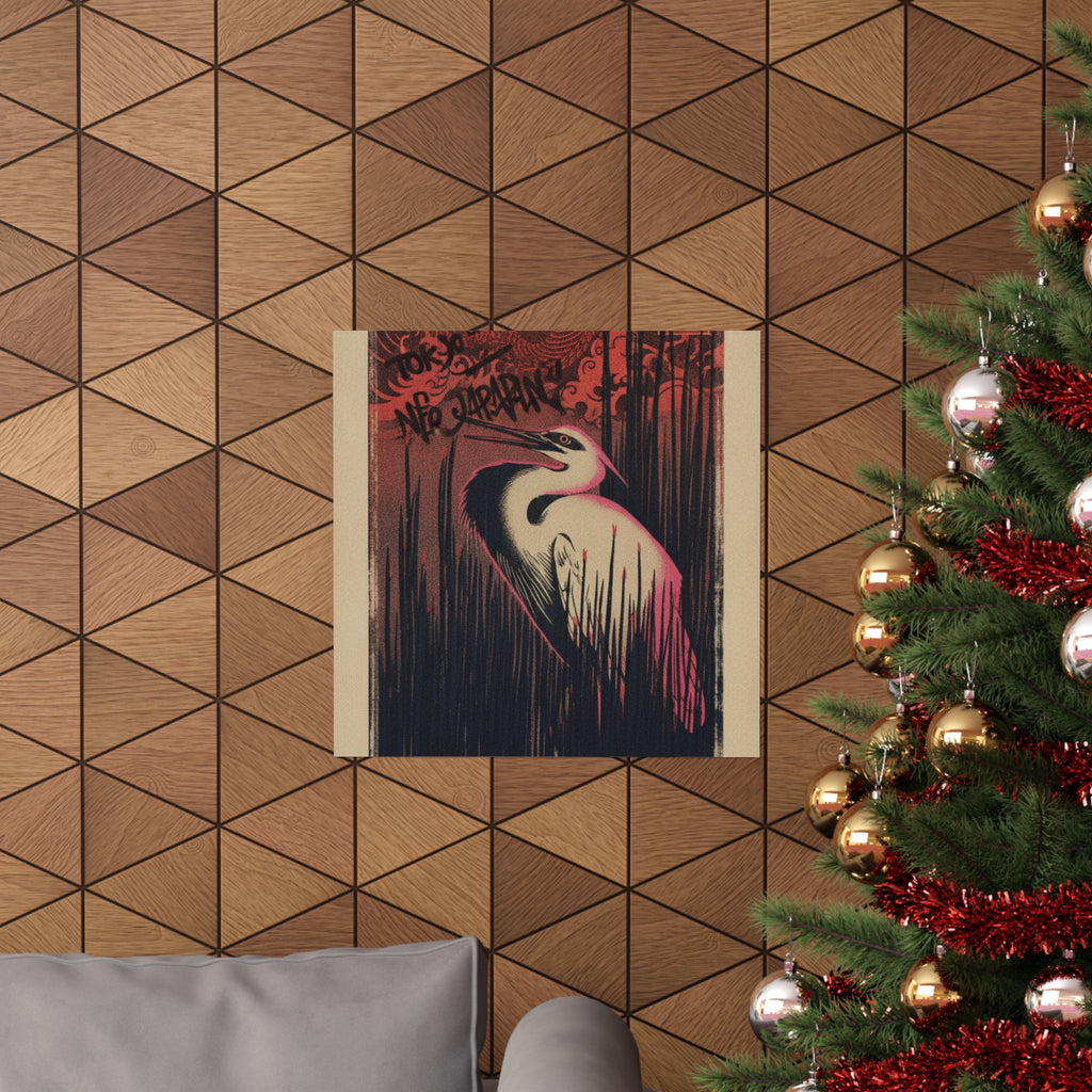 Japanese Street — White Heron Standing Among Reeds — Matte Poster