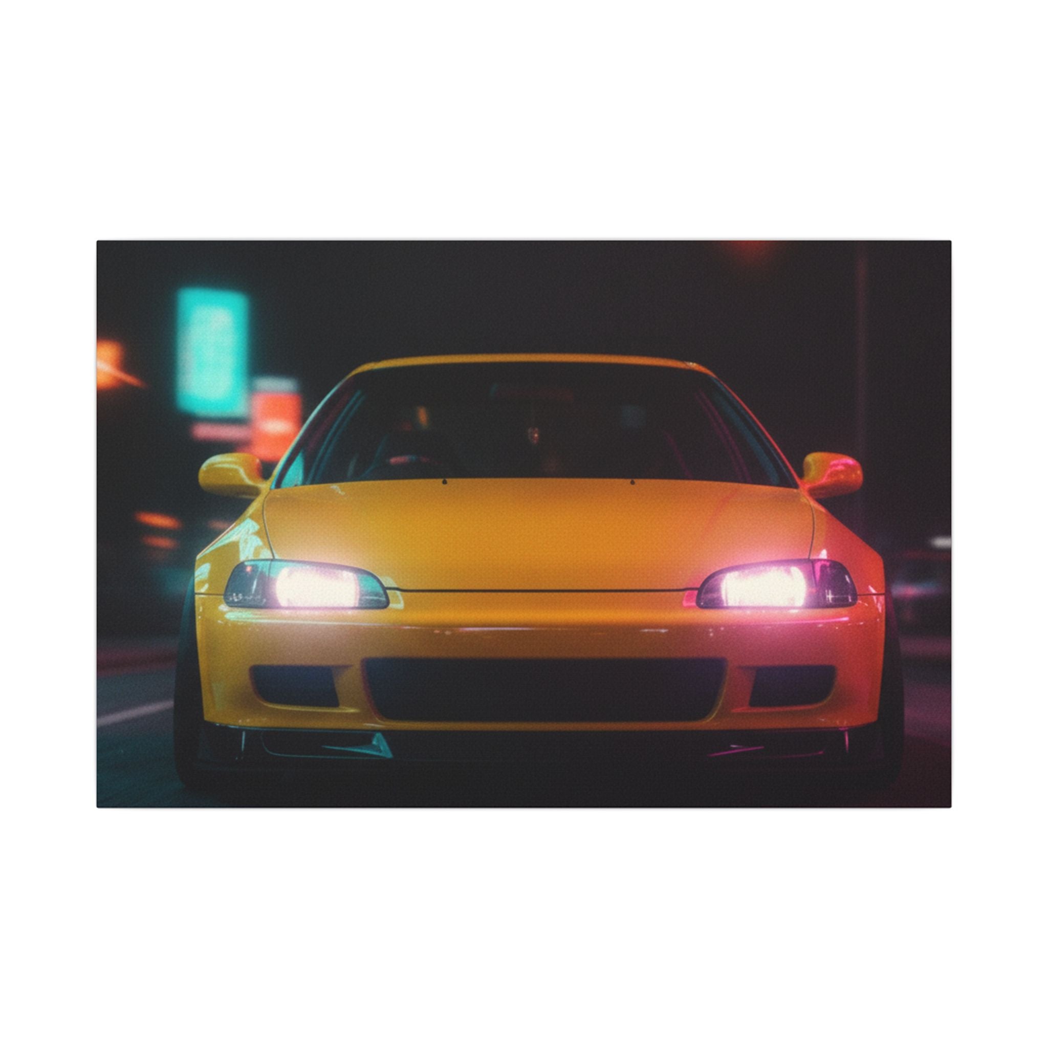 Neon Night JDM Yellow Coupe Street Matte Canvas