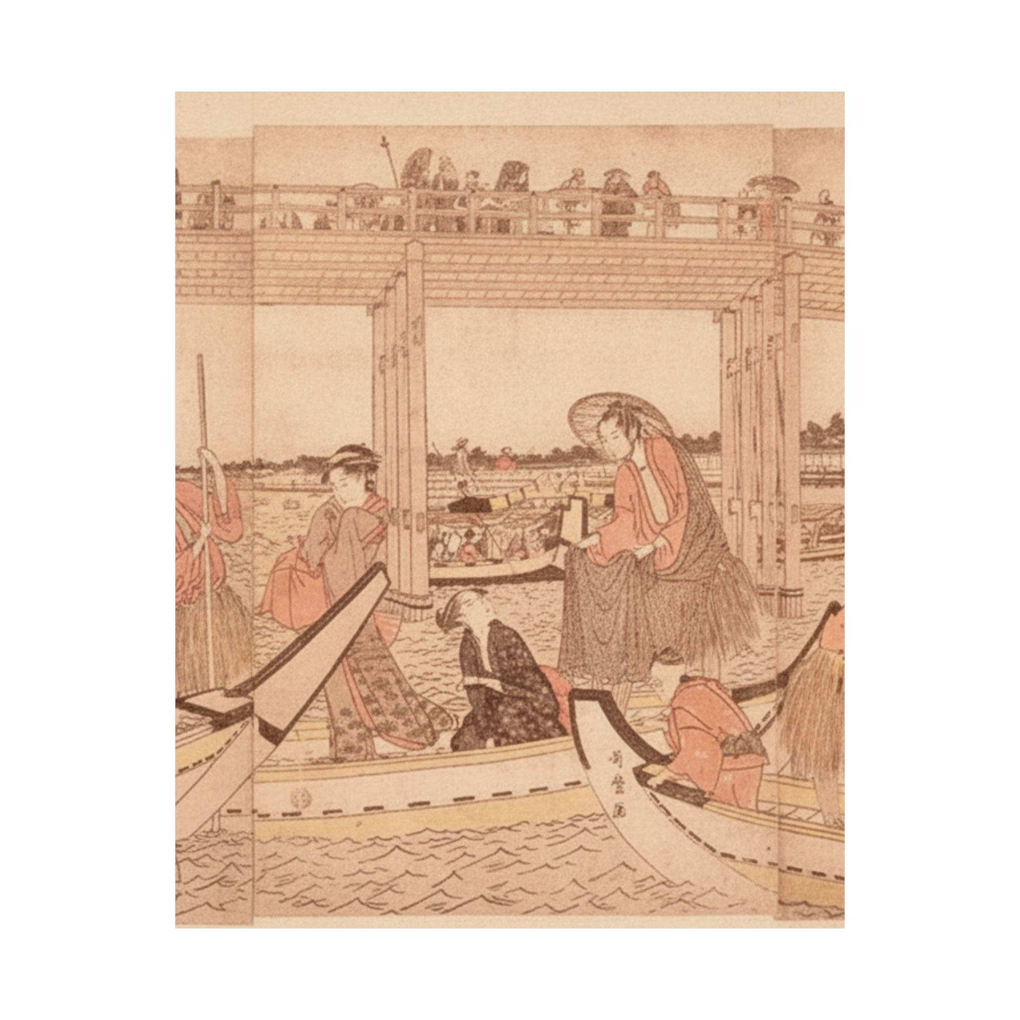 Southern Sunset — Fishing Boats With Nets Under Ryōgoku Bridge — Matte Poster