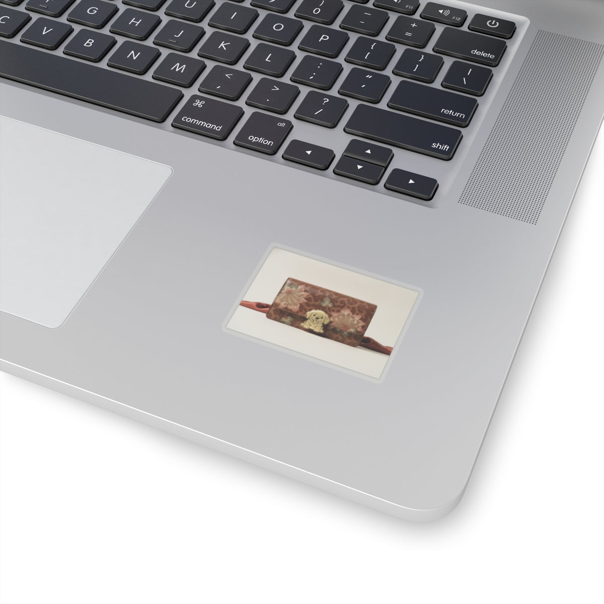 Product Marketing — Leather Purse With A Buckle In The Shape Of A Puppy — Kiss-Cut Sticker