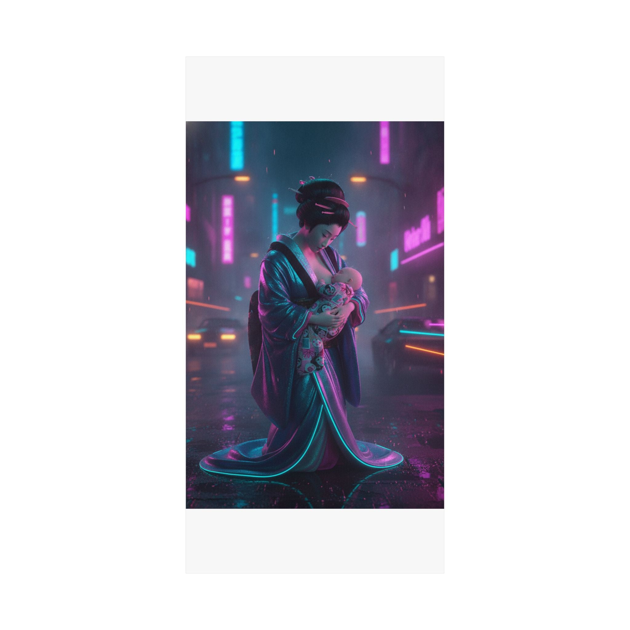 Neon Noir — Young Mother Nursing Her Baby — Matte Poster