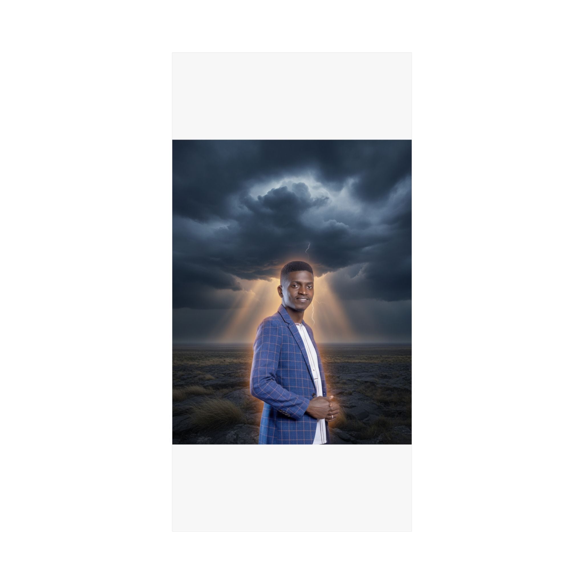 Smiling Man Blue Check Blazer Storm Sunrays Matte Poster