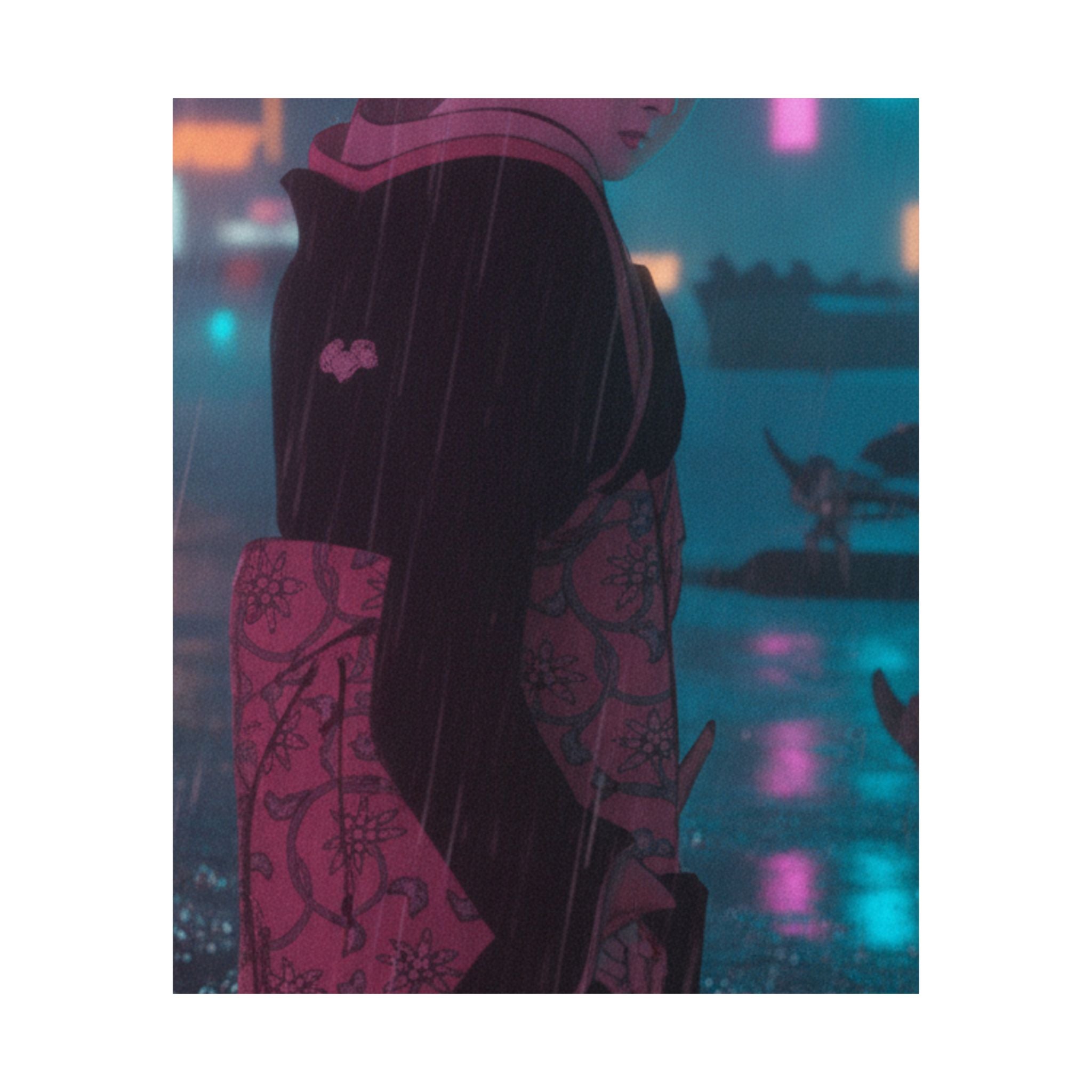 Neon Noir — Young Lady By The Shore — Matte Poster