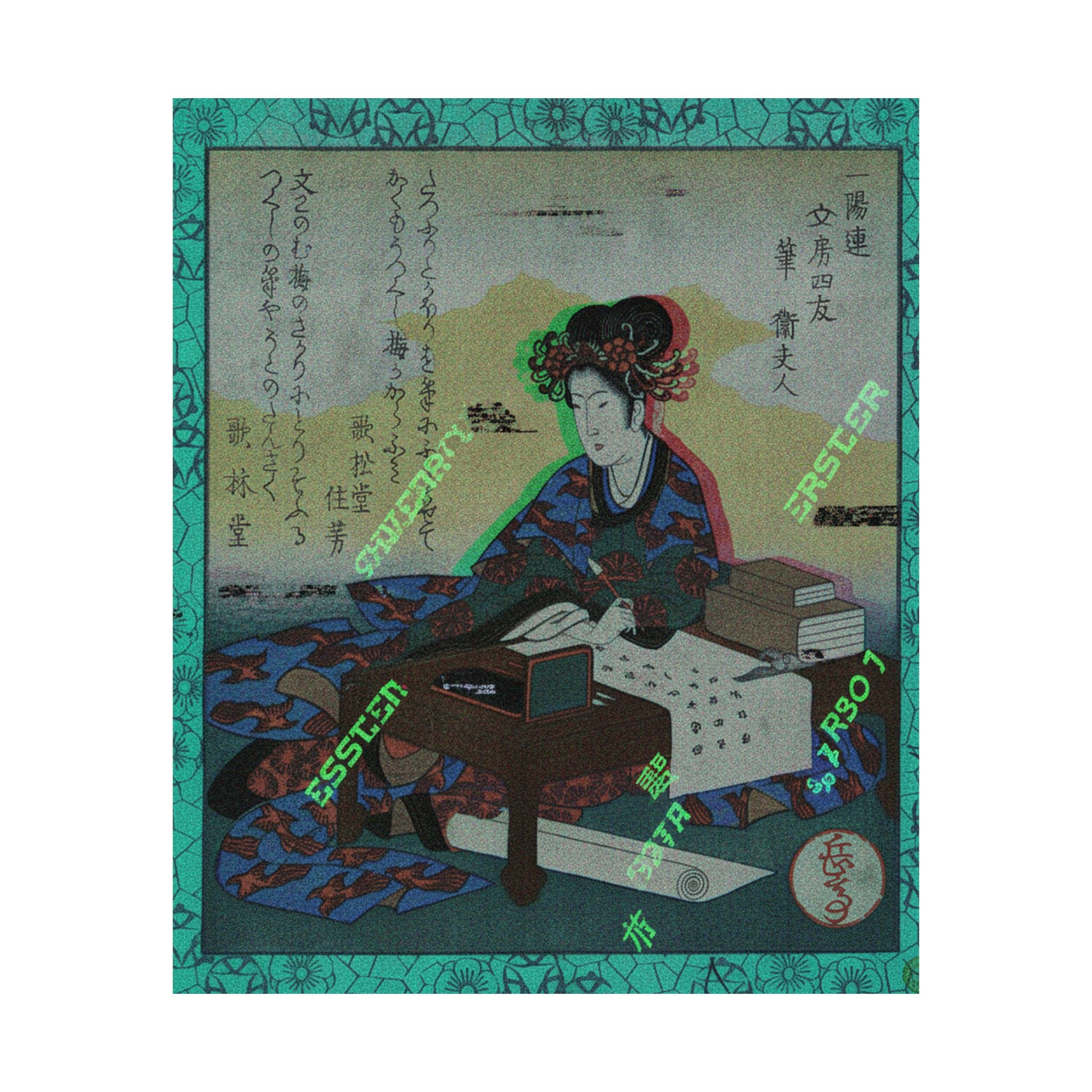Glitch Culture — Chinese Lady Seated At A Table, Composing An Ode — Matte Poster