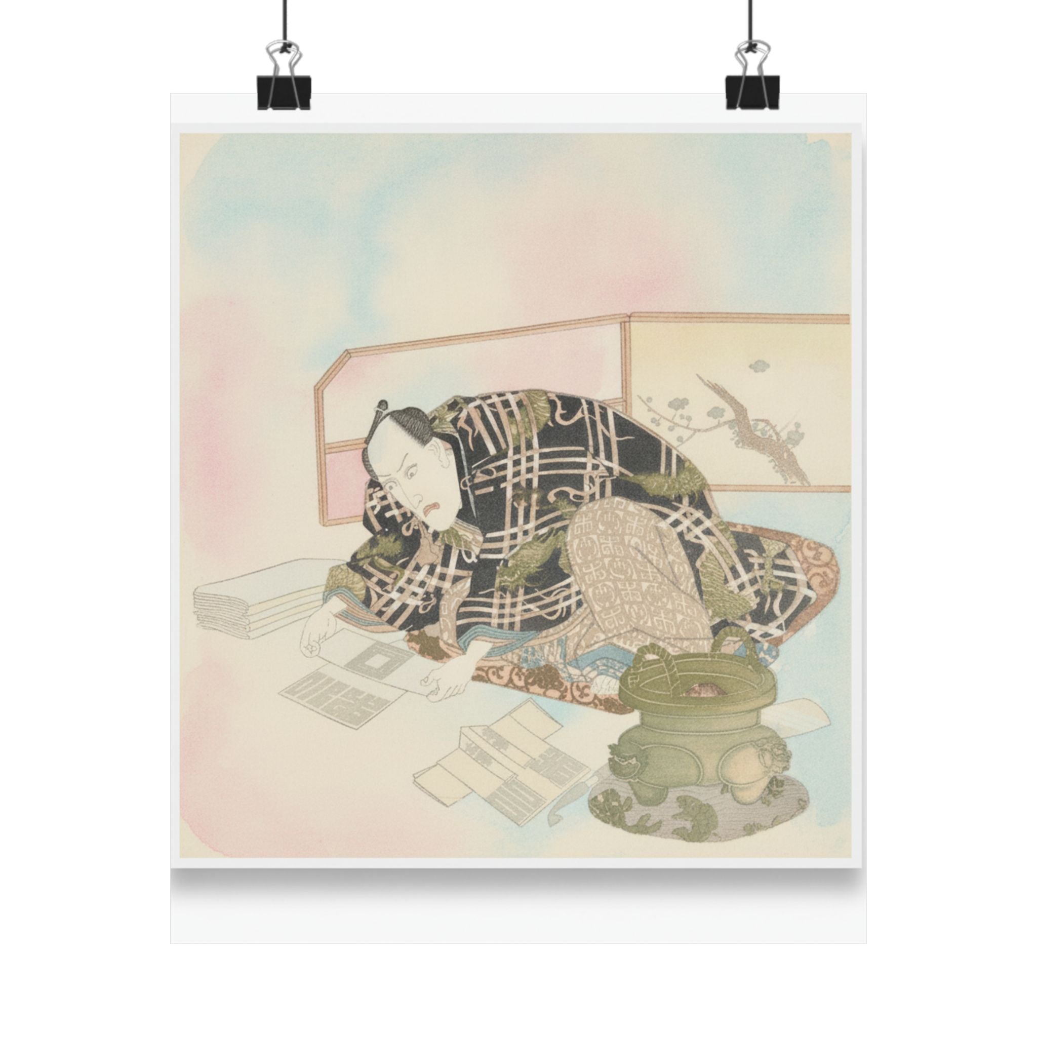 Watercolor — Ichikawa Danjūrō Vii Preparing New Year'S Gifts — Matte Poster