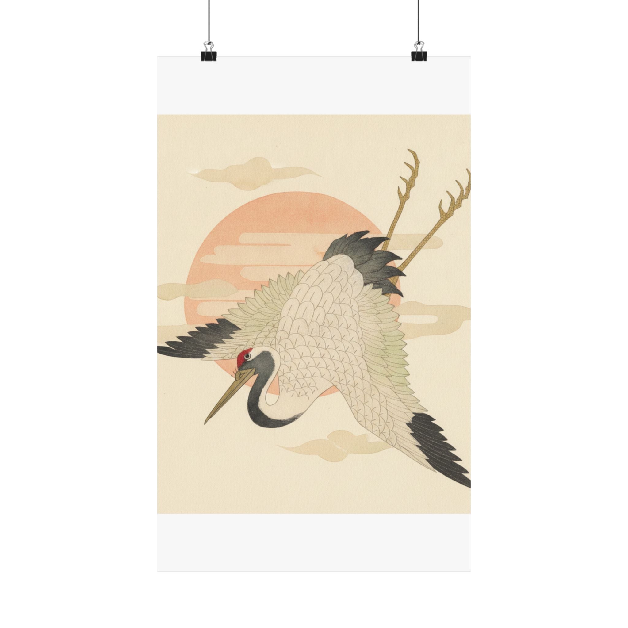 Botanical — White Crane Flying Across The Sun'S Disc — Matte Poster