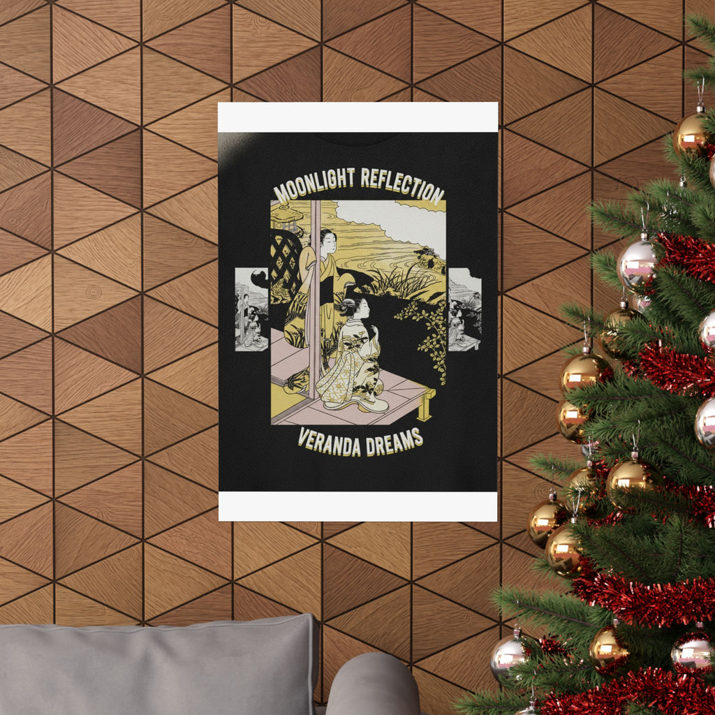 Streetwear Collage — Two Girls On A Veranda Beside A Stream With The Moon — Matte Poster