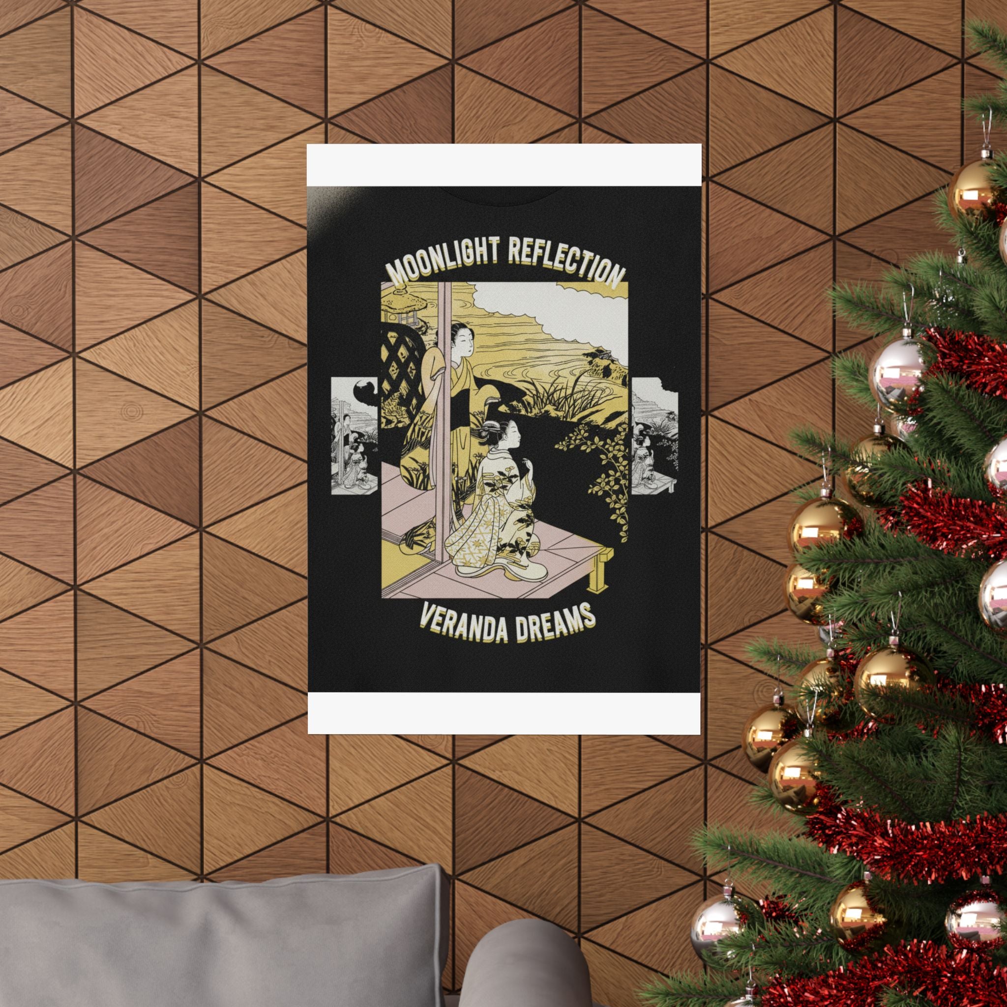 Streetwear Collage — Two Girls On A Veranda Beside A Stream With The Moon — Matte Poster