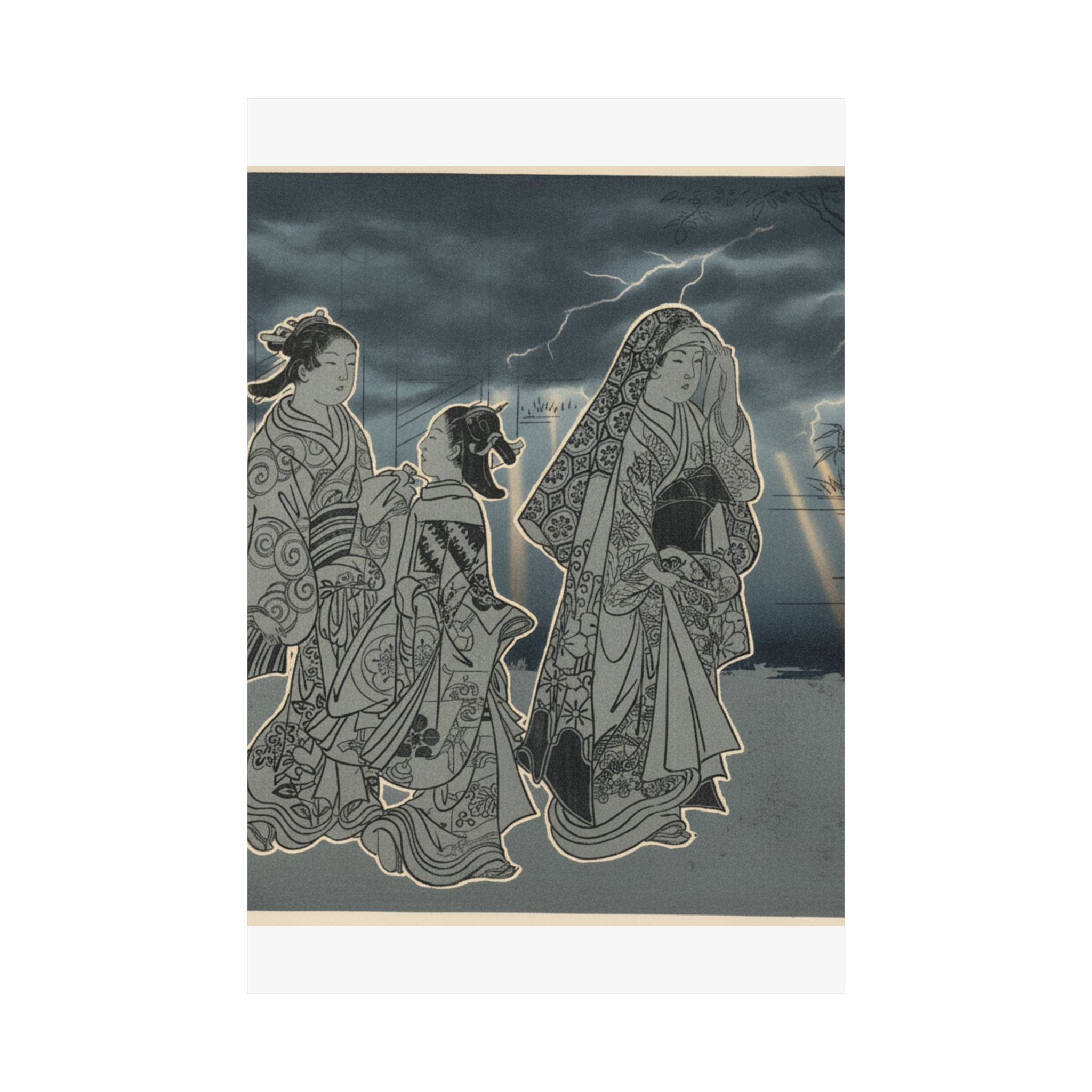 Dramatic Storm — A Courtesan Followed By Two Girl Attendants — Matte Poster