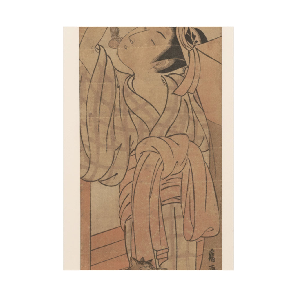 Ecommerce Main — Young Lady Toying With The Tassel Of Her Bed–Net While A Cat Plays At Her Feet — Matte Poster