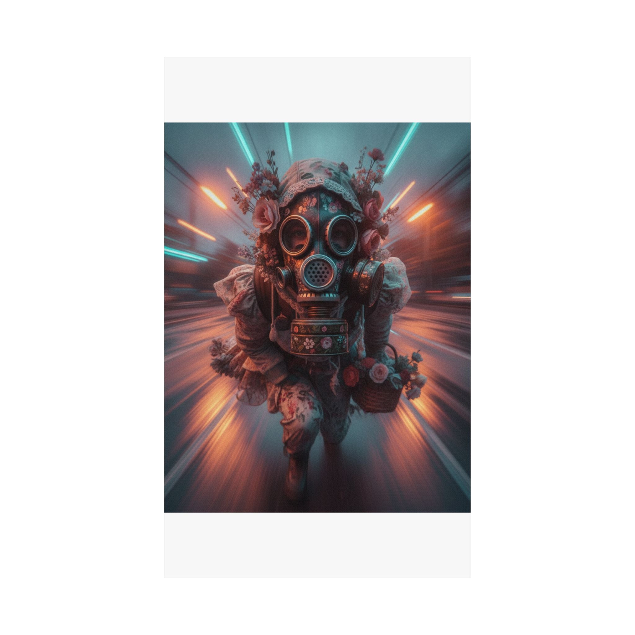 Neon Tunnel Rose Gas Mask Post-Apocalyptic Poster