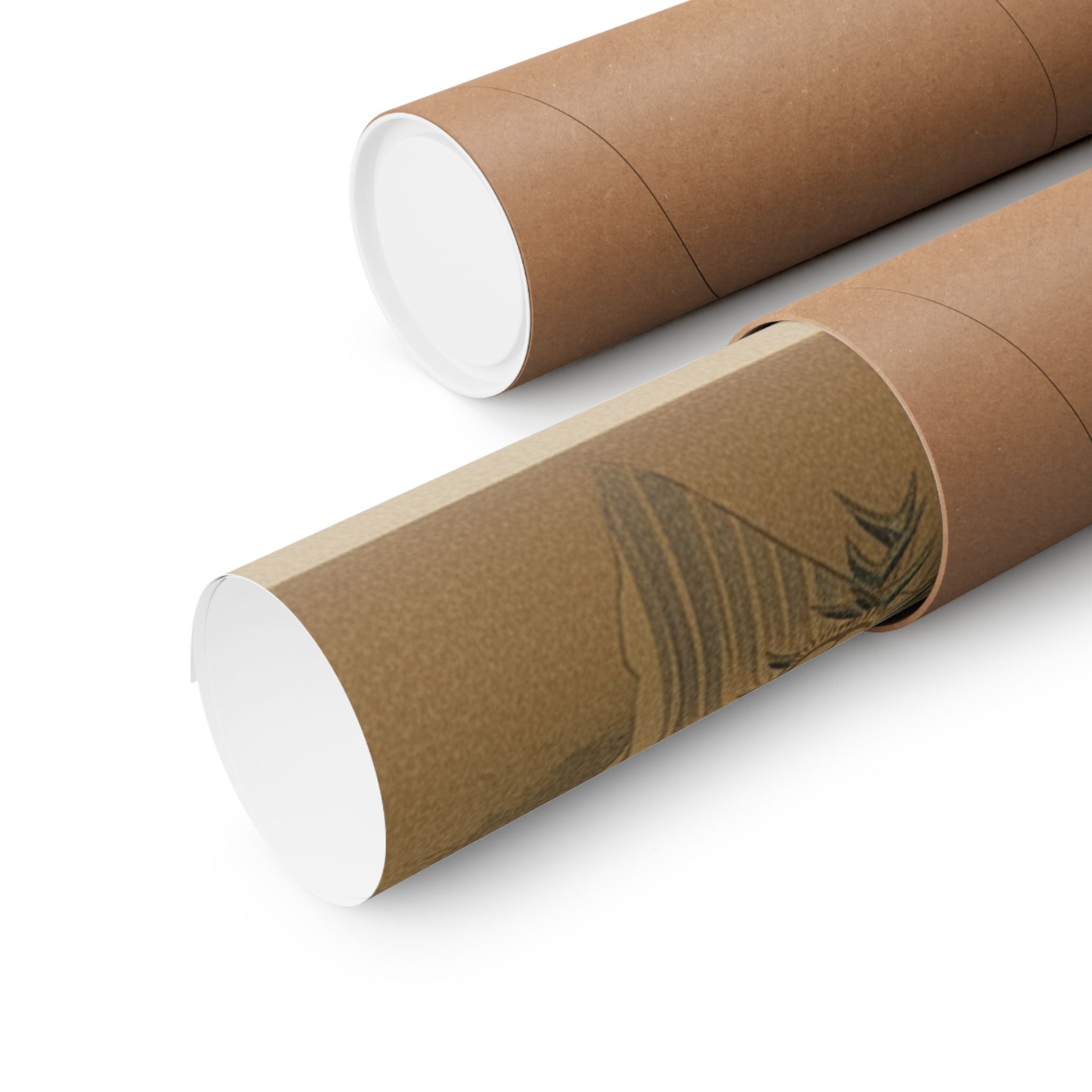 Scenic Nature — Painting Of Peacocks, Pines, A Waterfall, And A Roll Of Red Fabric — Matte Poster