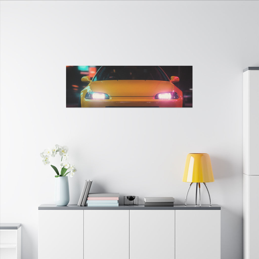 Neon Night JDM Yellow Coupe Street Matte Canvas