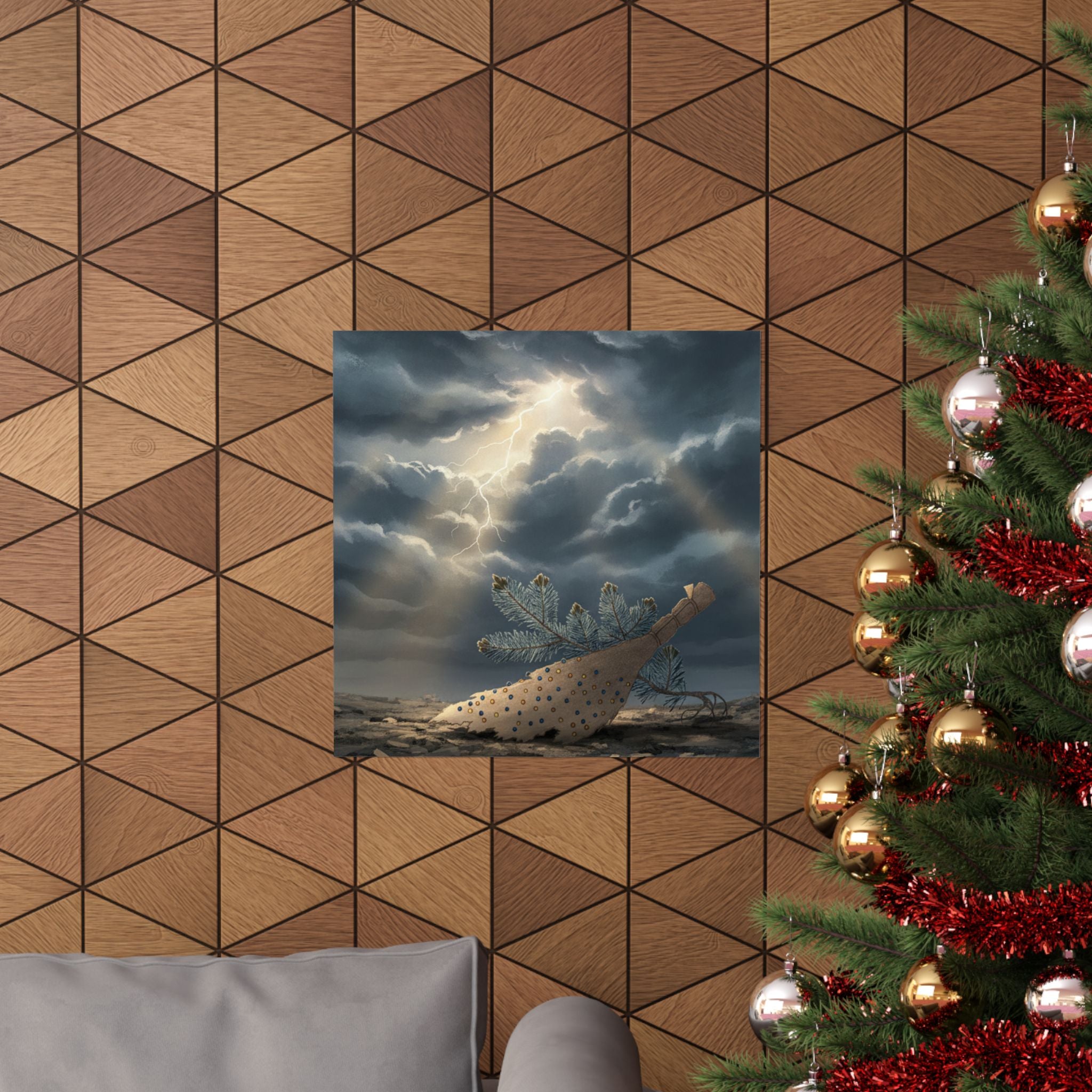 Dramatic Storm — Young Pine Tree And Jeweled Broom — Matte Poster