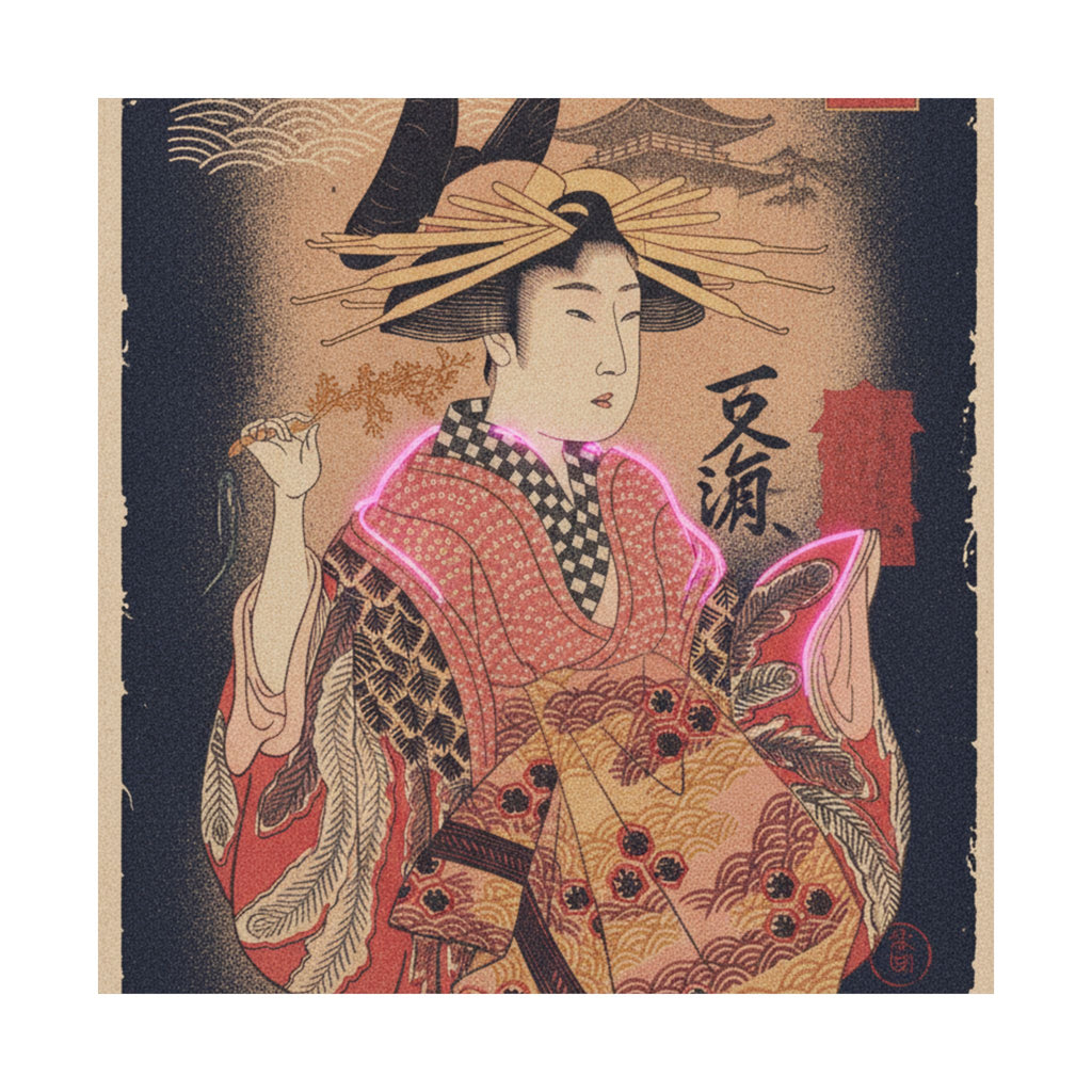 Japanese Street — Courtesan With Branch Of Seri — Matte Poster