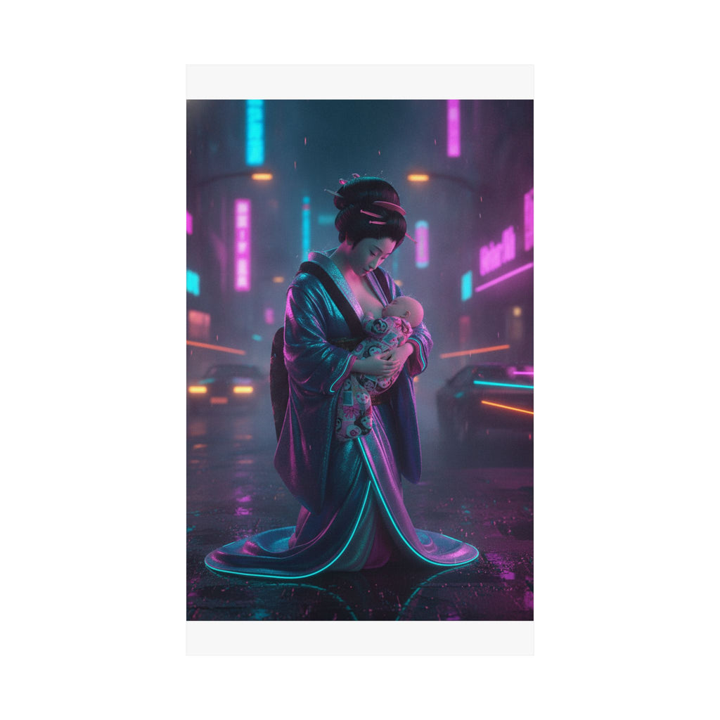 Neon Noir — Young Mother Nursing Her Baby — Matte Poster