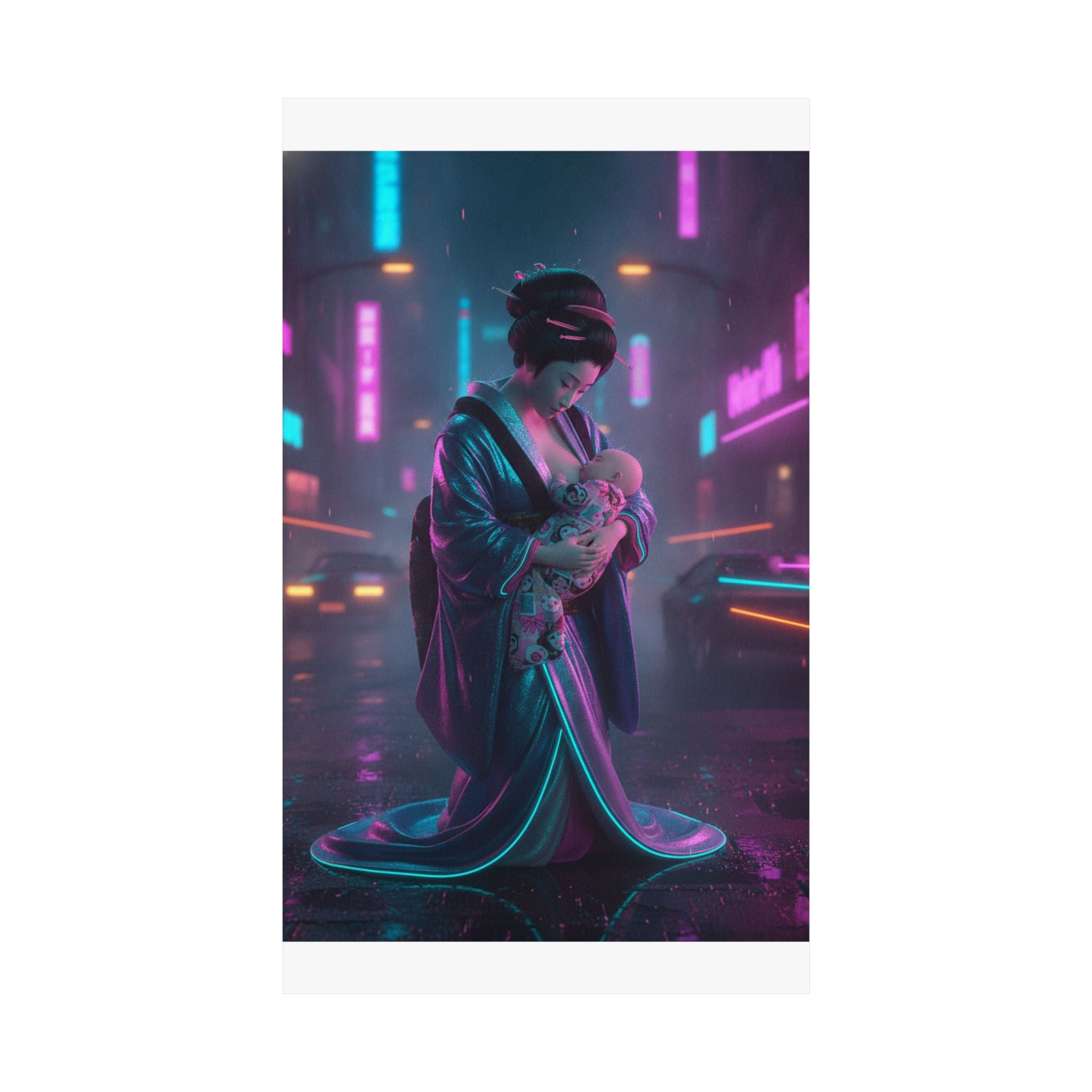 Neon Noir — Young Mother Nursing Her Baby — Matte Poster