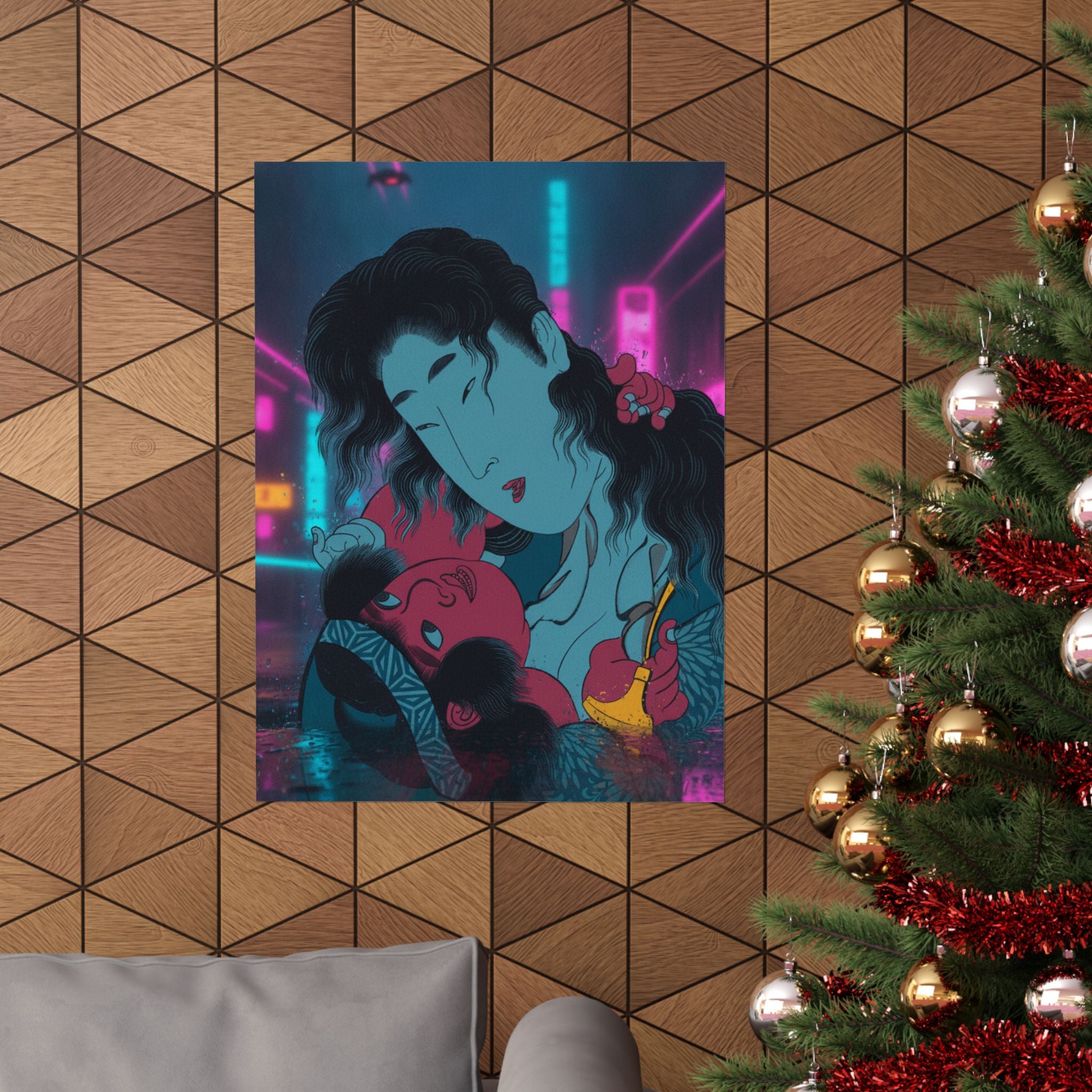 Neon Noir — Yamauba Playing With Kintarō — Matte Poster
