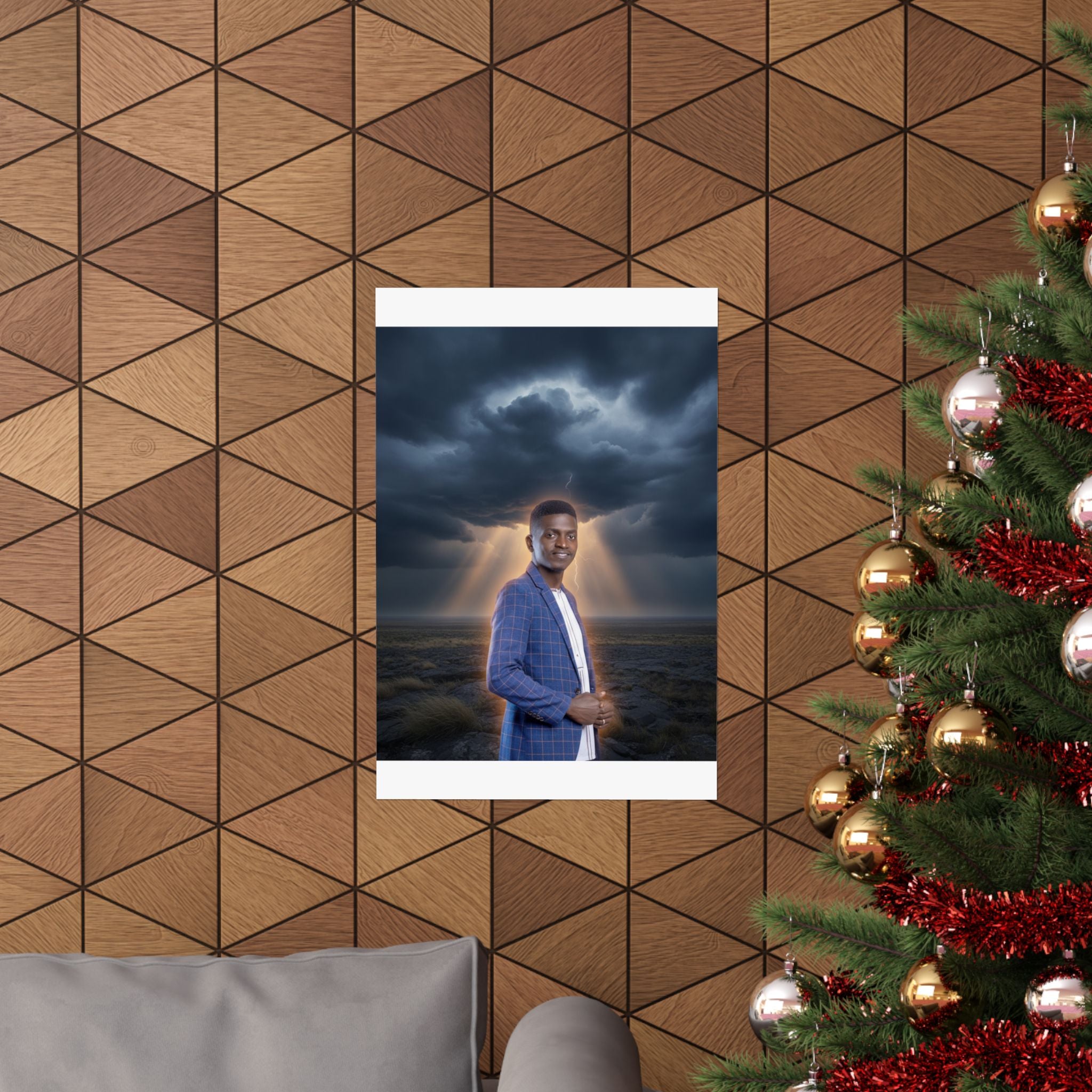 Smiling Man Blue Check Blazer Storm Sunrays Matte Poster
