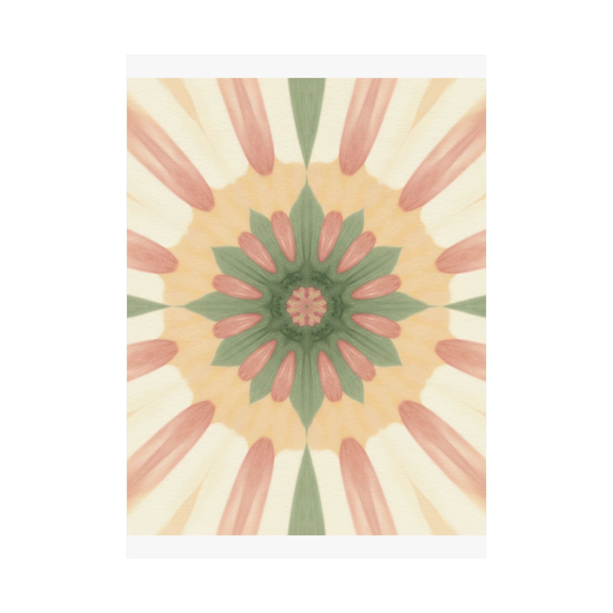 Peach and Sage Floral Kaleidoscope Mandala Poster
