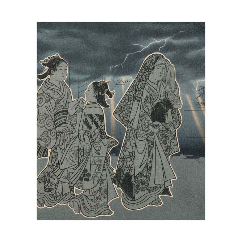 Dramatic Storm — A Courtesan Followed By Two Girl Attendants — Matte Poster