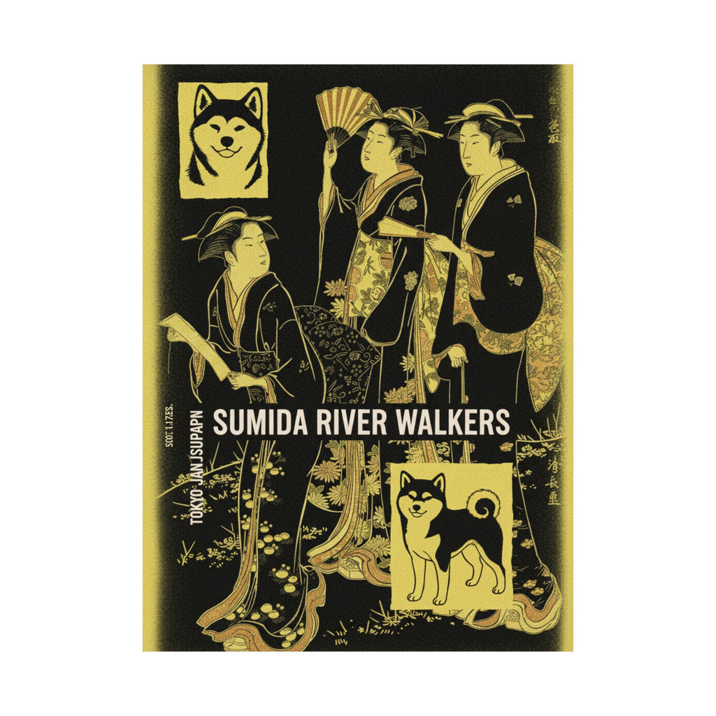 Streetwear Collage — Three Young Women Strolling On The Bank Of The Sumida River — Matte Poster