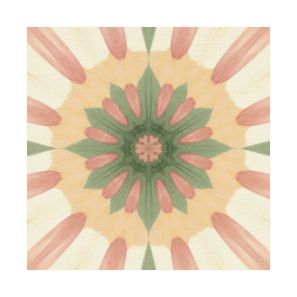 Peach and Sage Floral Kaleidoscope Mandala Poster