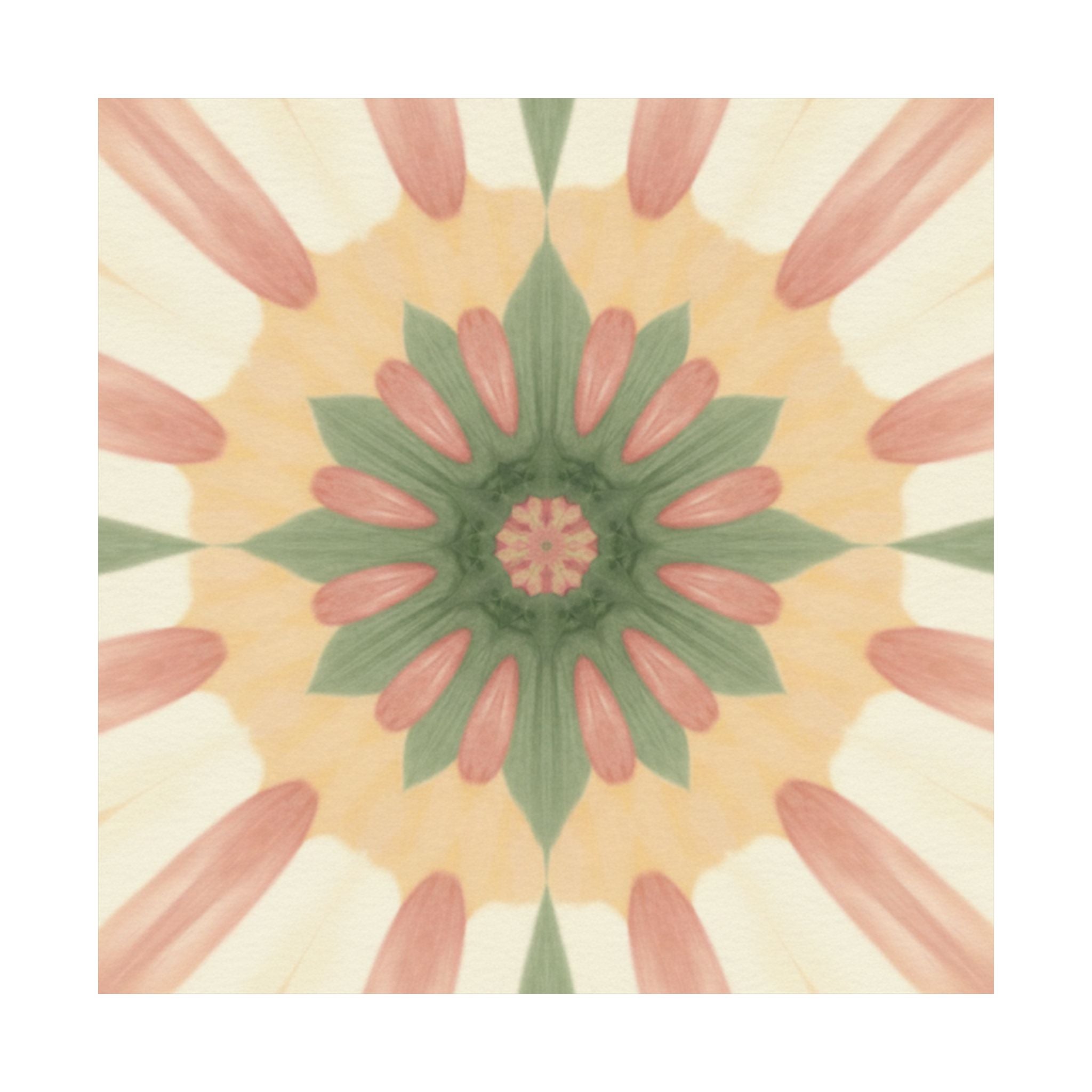 Peach and Sage Floral Kaleidoscope Mandala Poster