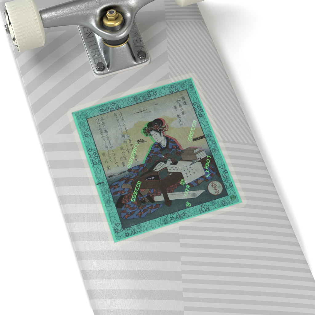 Glitch Culture — Chinese Lady Seated At A Table, Composing An Ode — Kiss-Cut Sticker