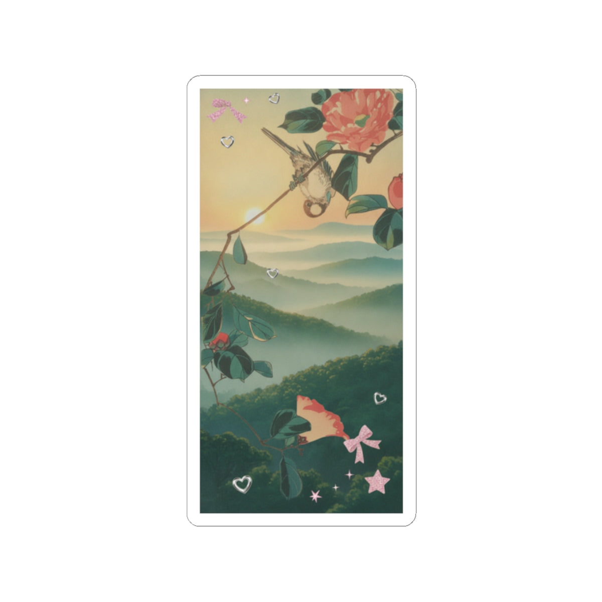 Scenic Nature — Camellia And Bullfinch — Kiss-Cut Sticker