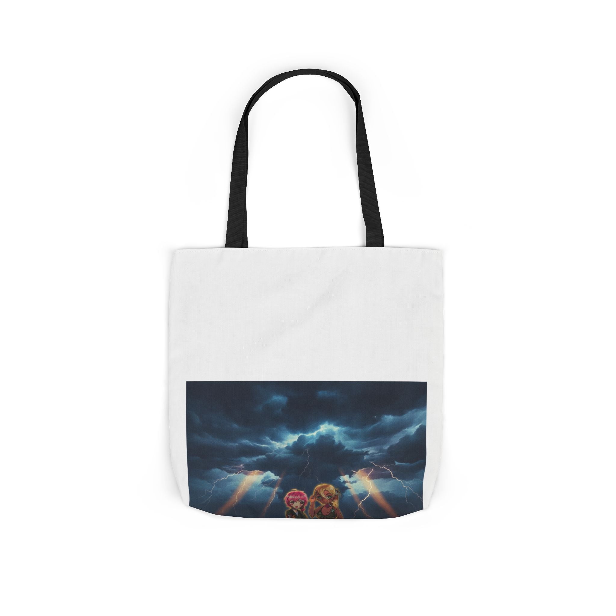Anime Girls Under Lightning Storm Canvas Tote Bag