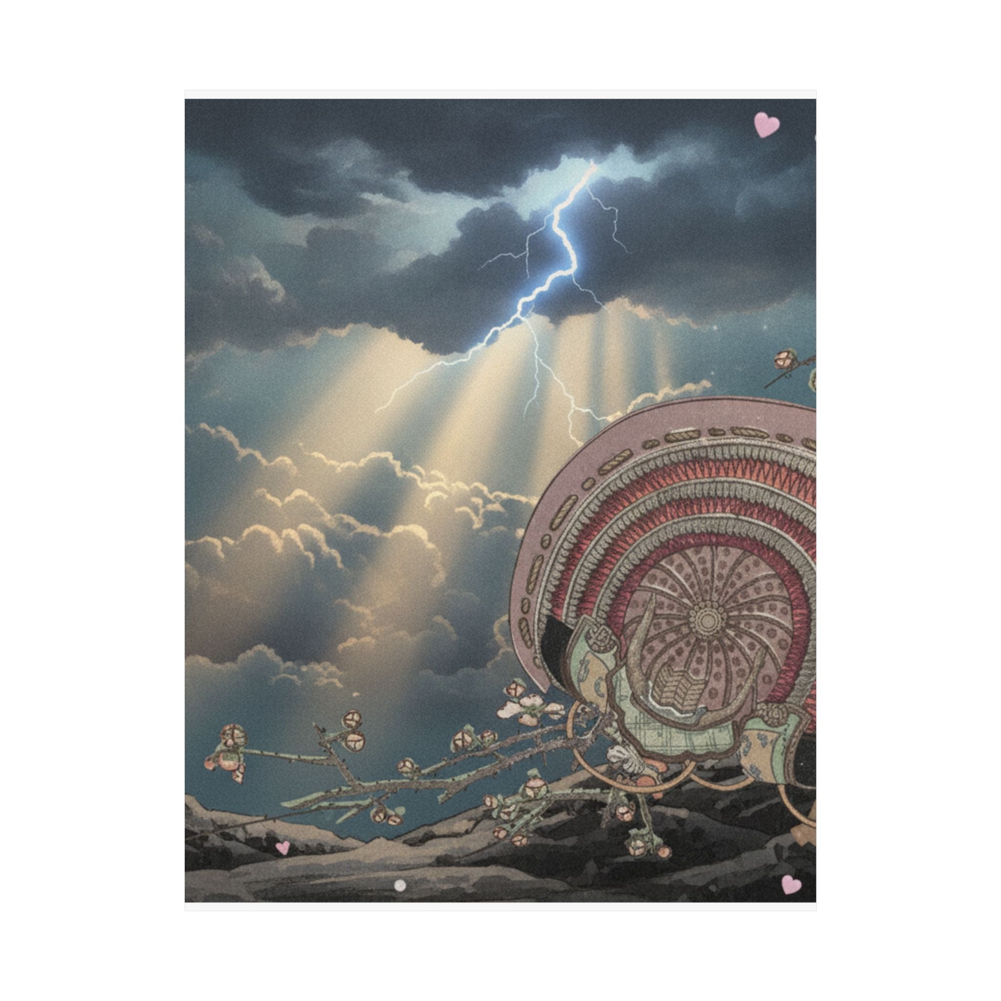 Dramatic Storm — Helmet And Plum Blossoms — Matte Poster